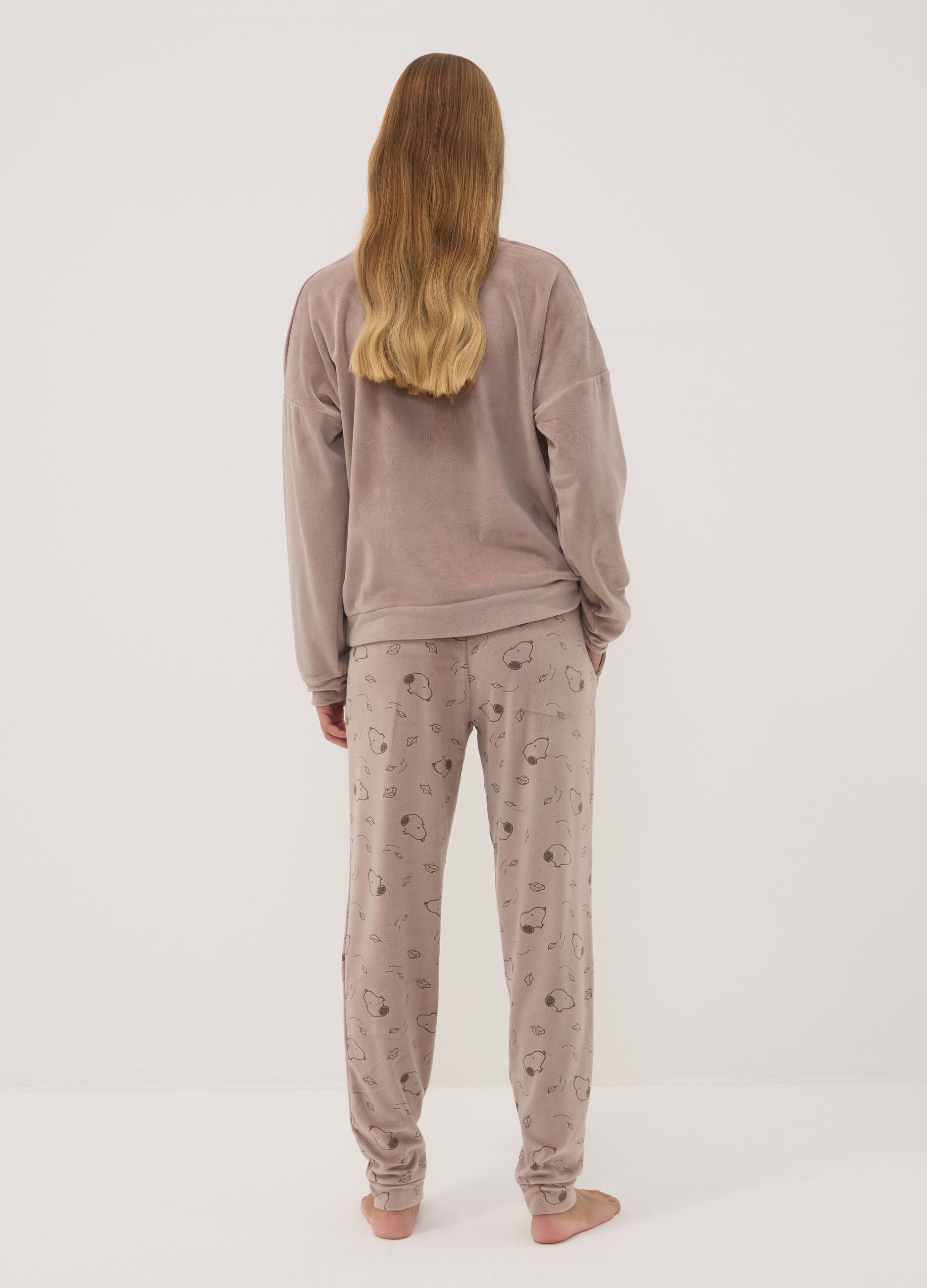 Pigiama marrone girocollo regular fit con stampa Snoopy