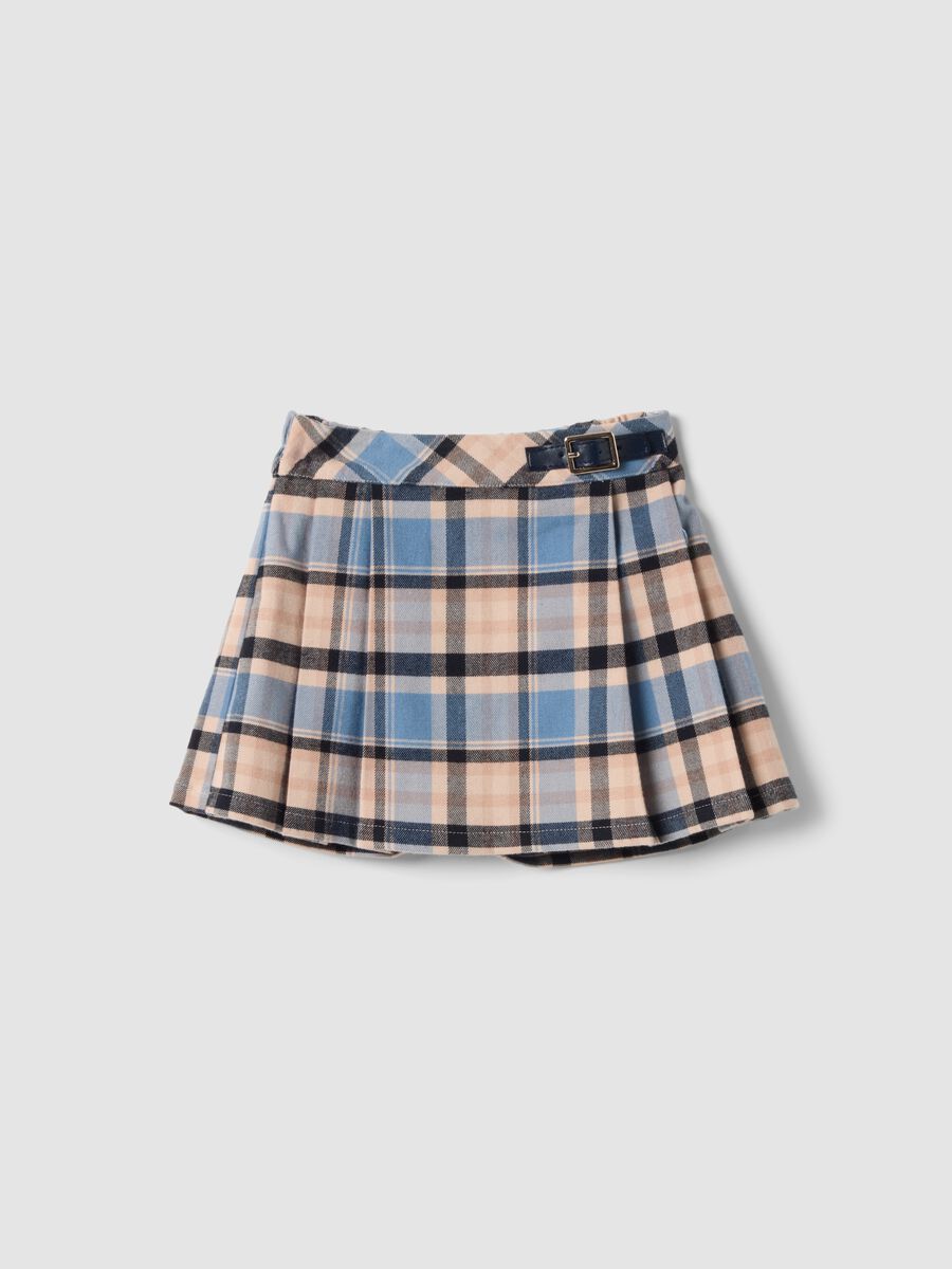 Blue checked stretch viscose skort_0