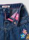 Gonna denim blu in puro cotone con ricami floreali per bambina_2