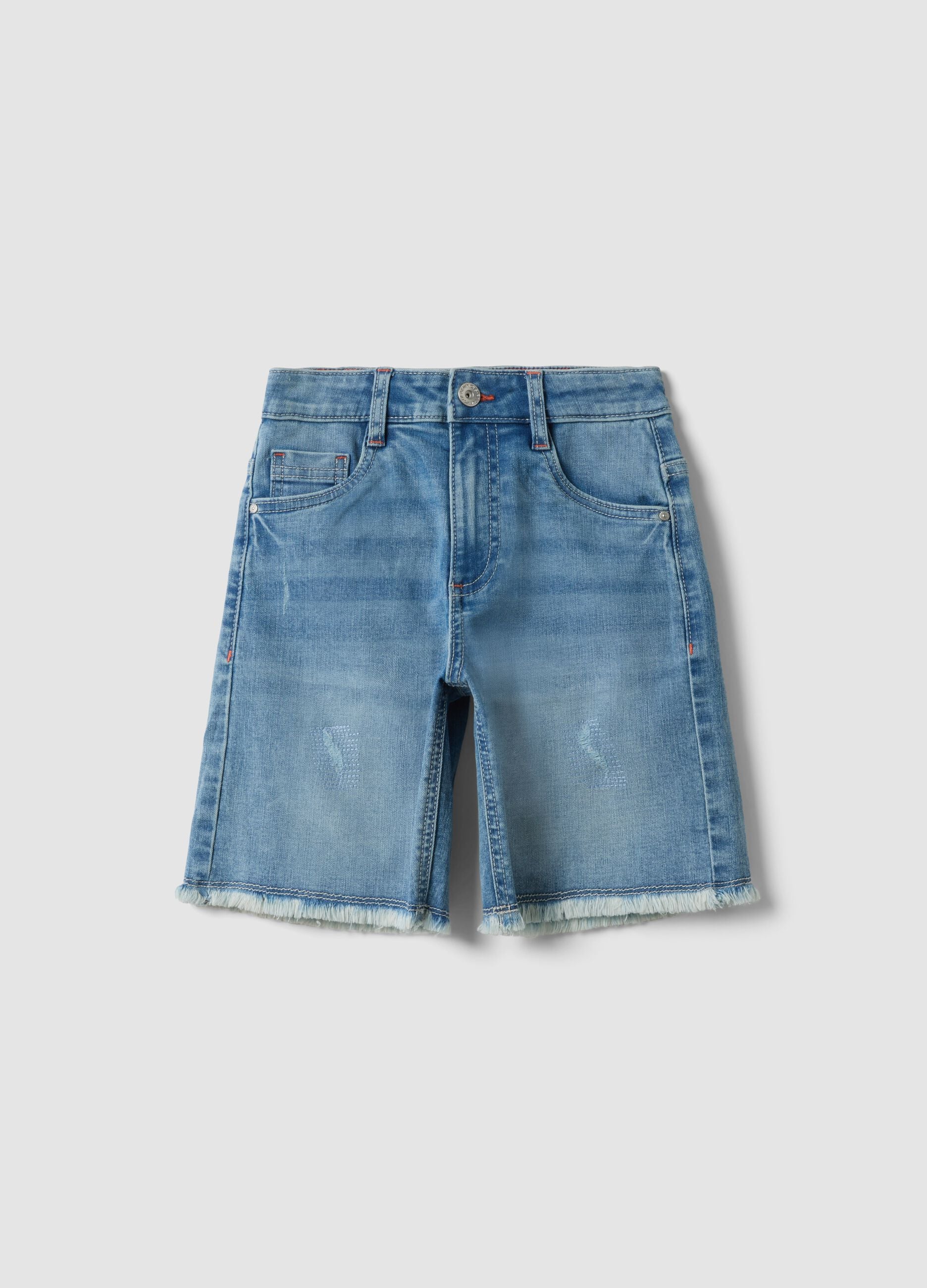 Light blue stretch denim bermuda shorts in cotton and viscose