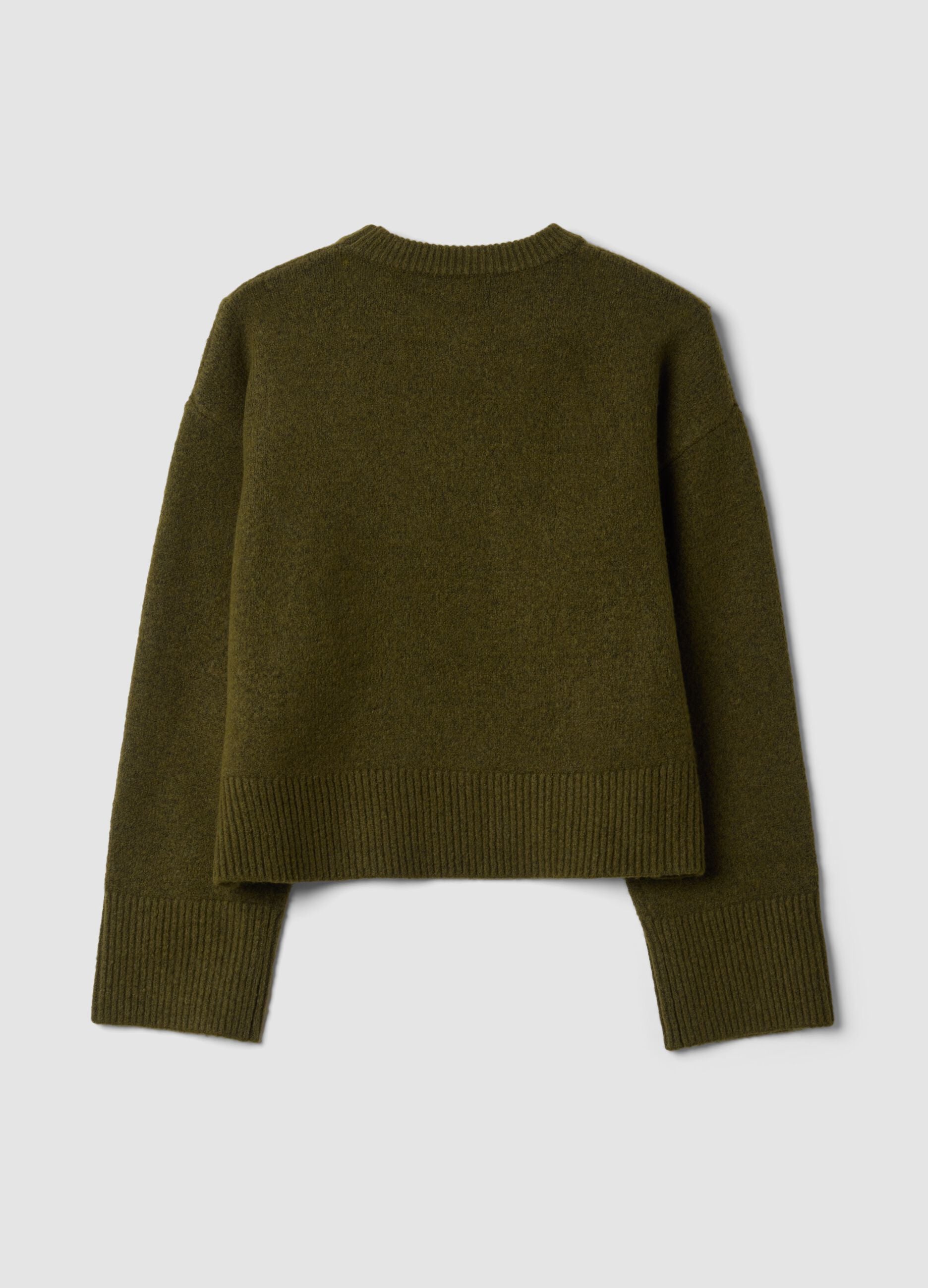 Green stretch wool crew-neck oversized jumper