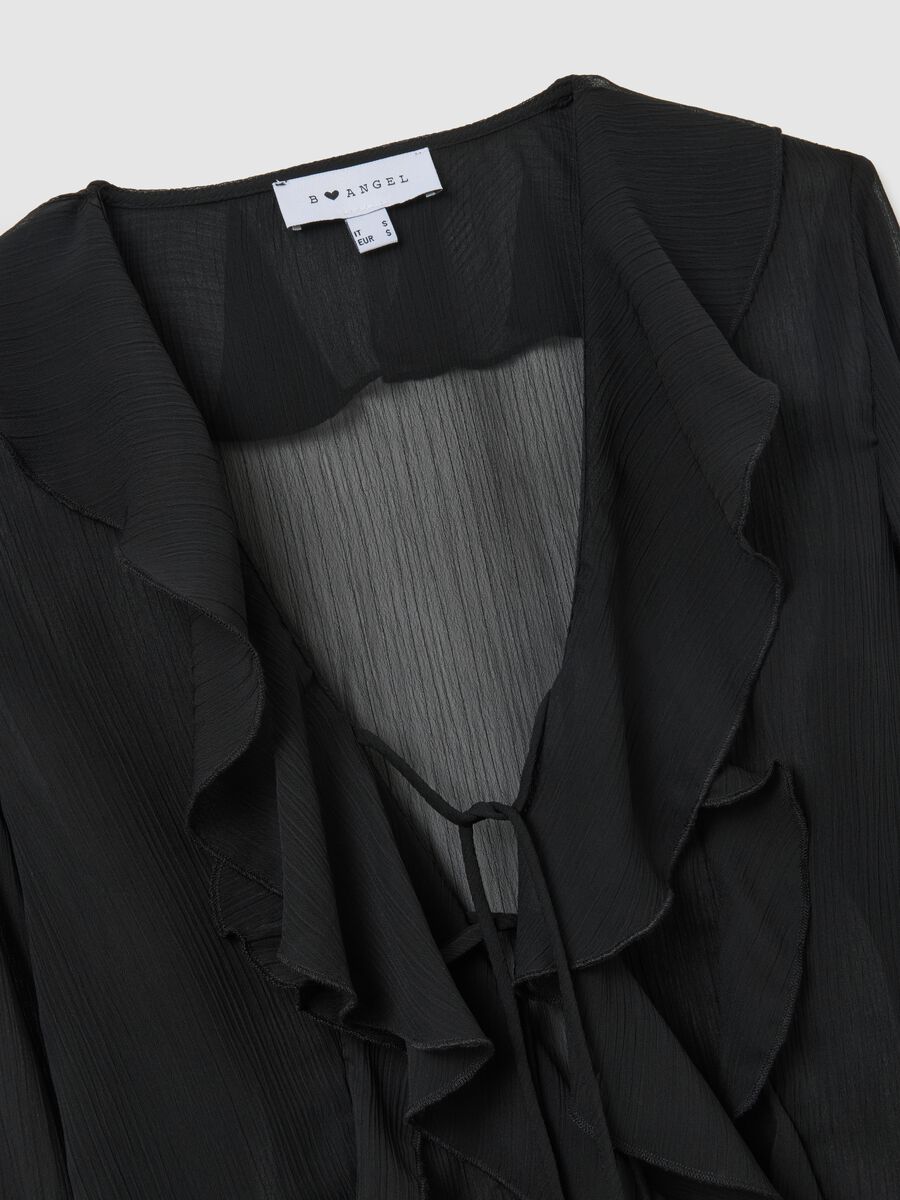 Regular fit black blouse with ruffles_5