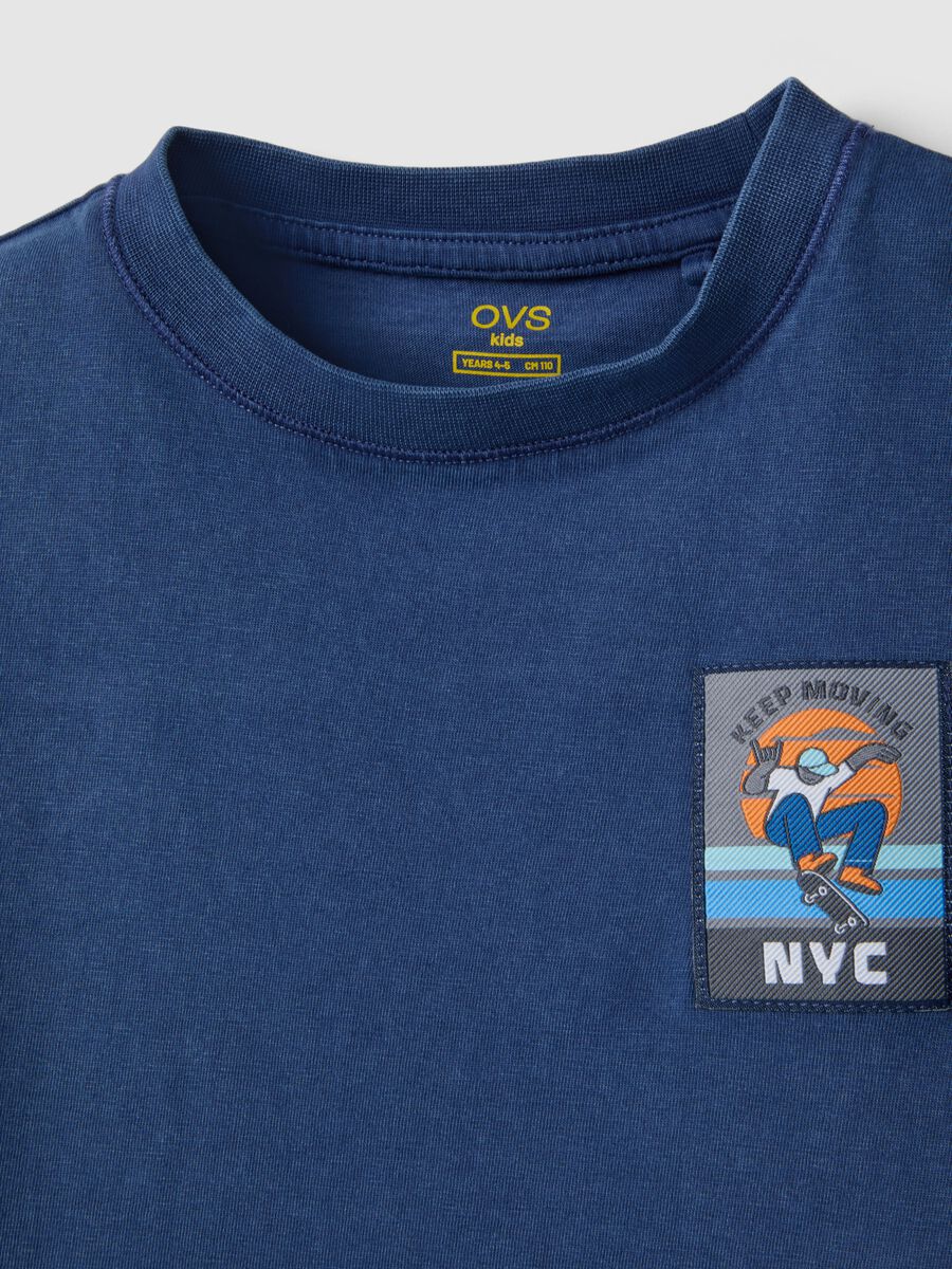 Children's regular fit blue pure cotton T-shirt with patch_2