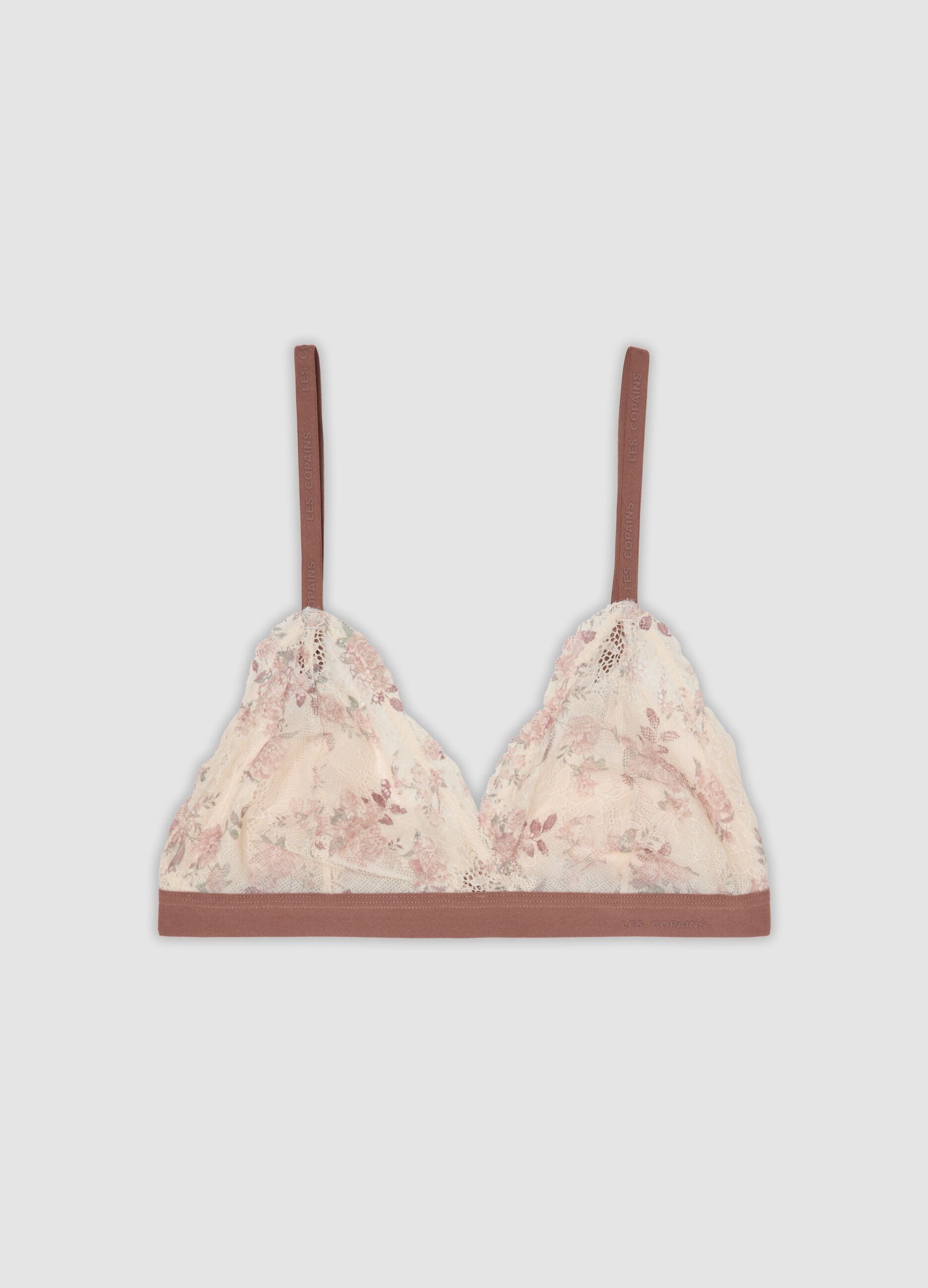 Reggiseno bralette beige in tessuto elasticizzato con pizzo floreale