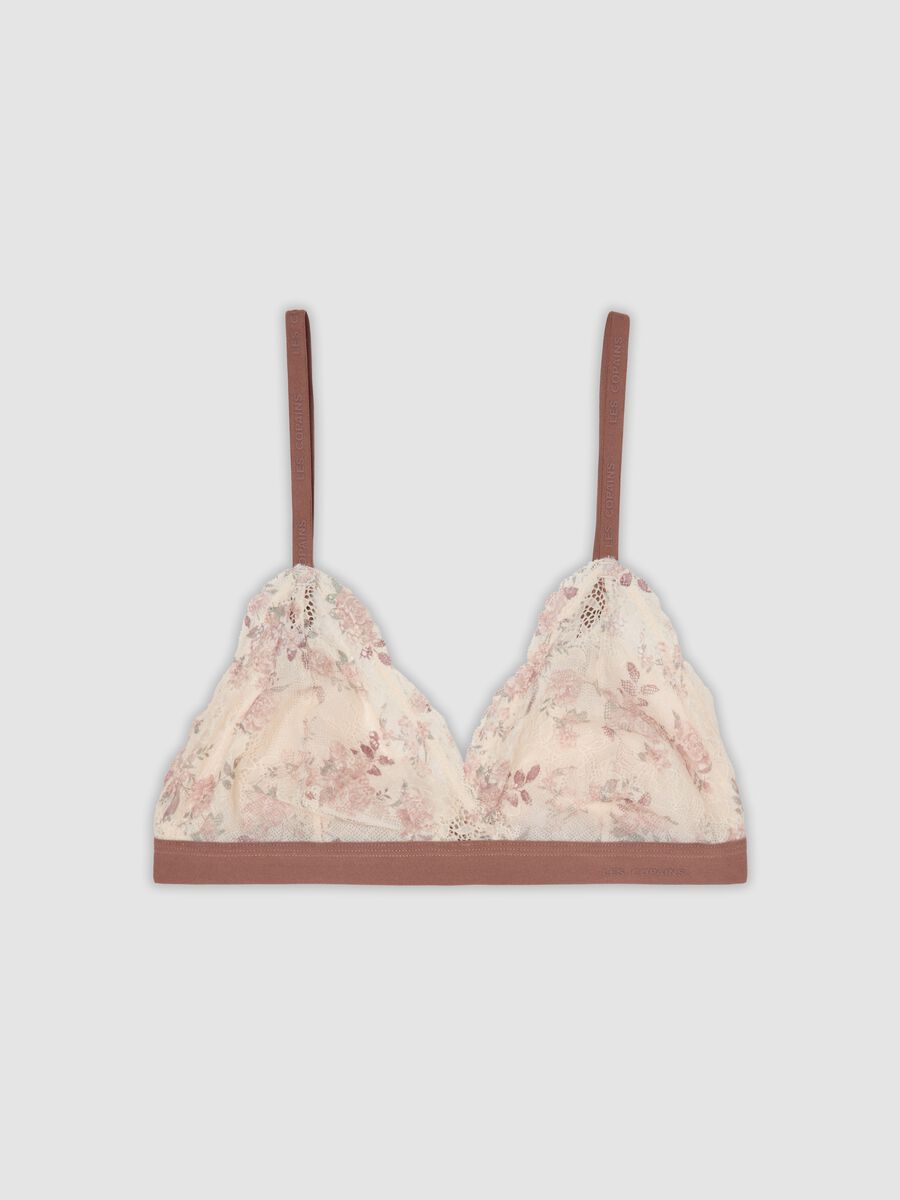 Reggiseno bralette beige in tessuto elasticizzato con pizzo floreale_0