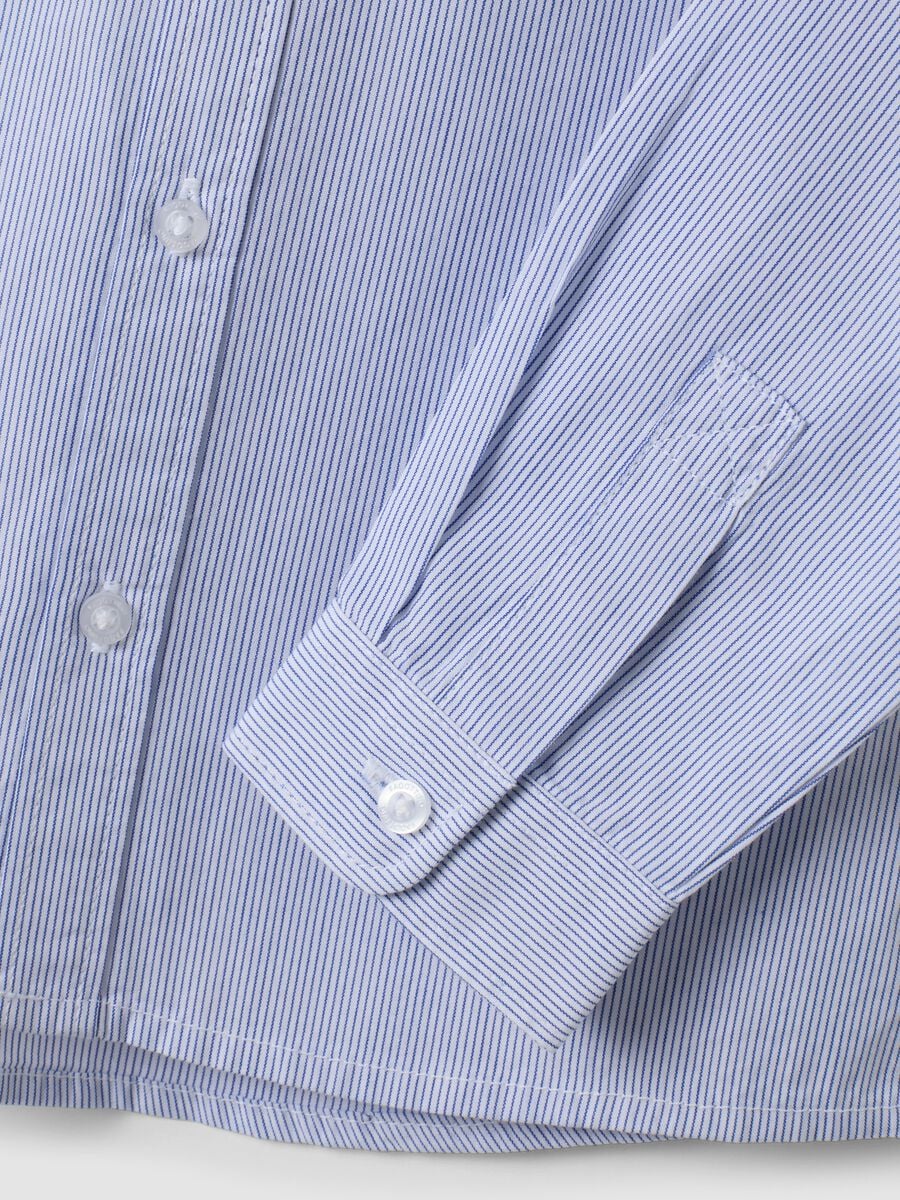 Camicia bianca a righe in puro cotone con taschino per bimbo_3