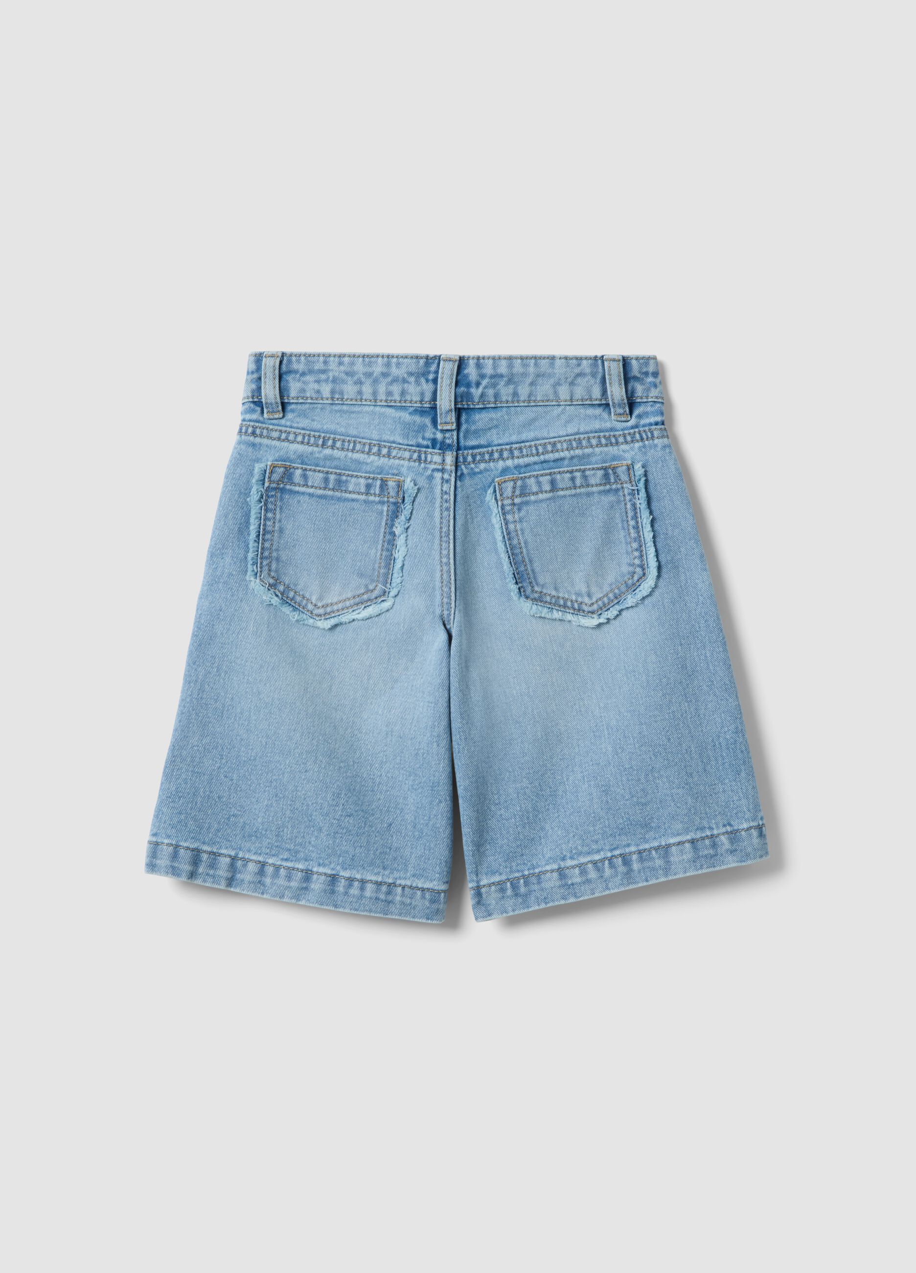 Girls' pure cotton denim blue shorts, regular fit