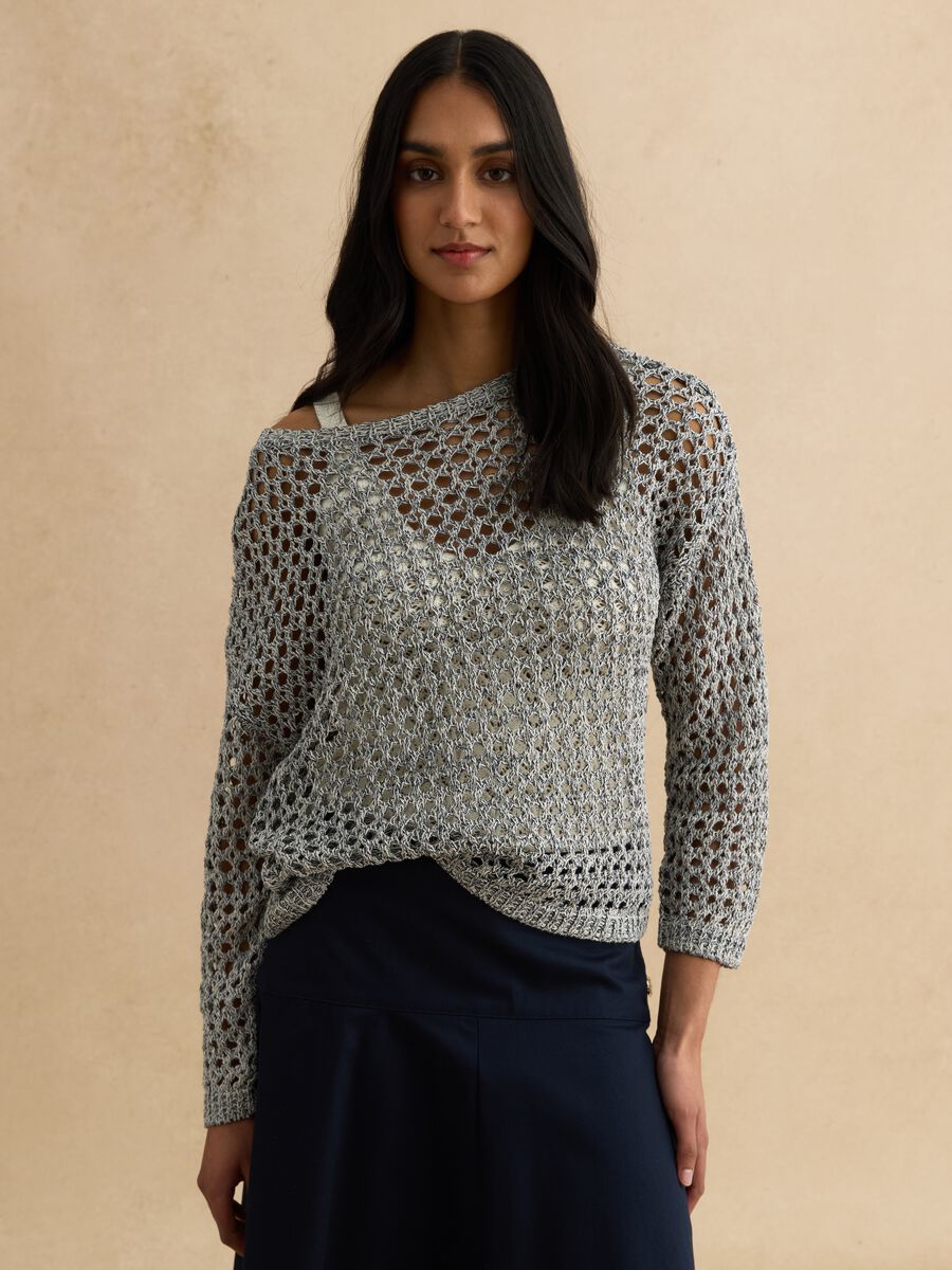 Grey cotton blend jumper with mesh pattern_2