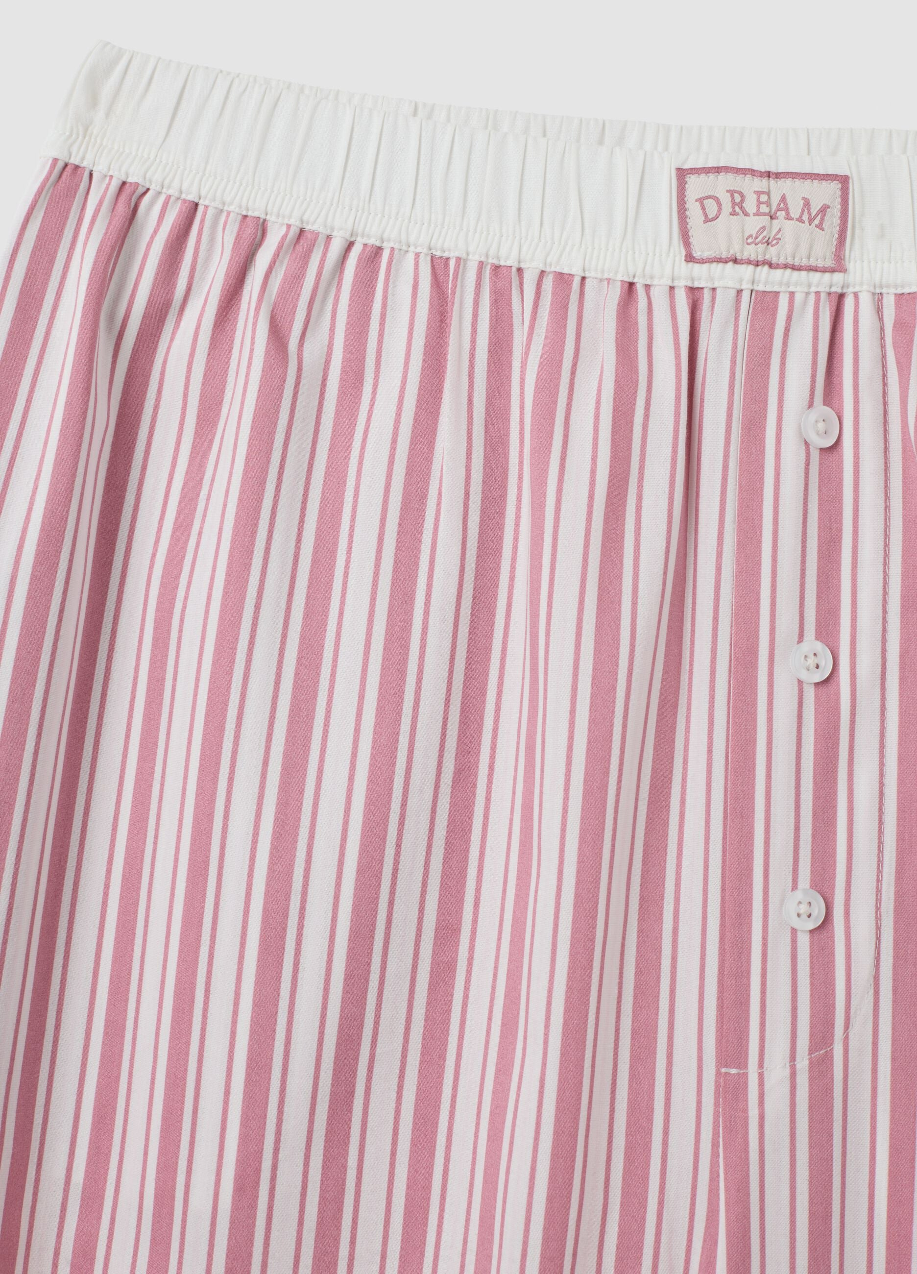 Rosa gestreifte Pyjamahose aus elastischem Baumwollmisch-Popeline