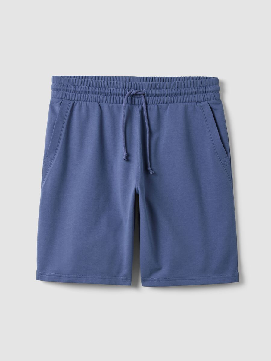 Blue cotton blend regular fit shorts_4