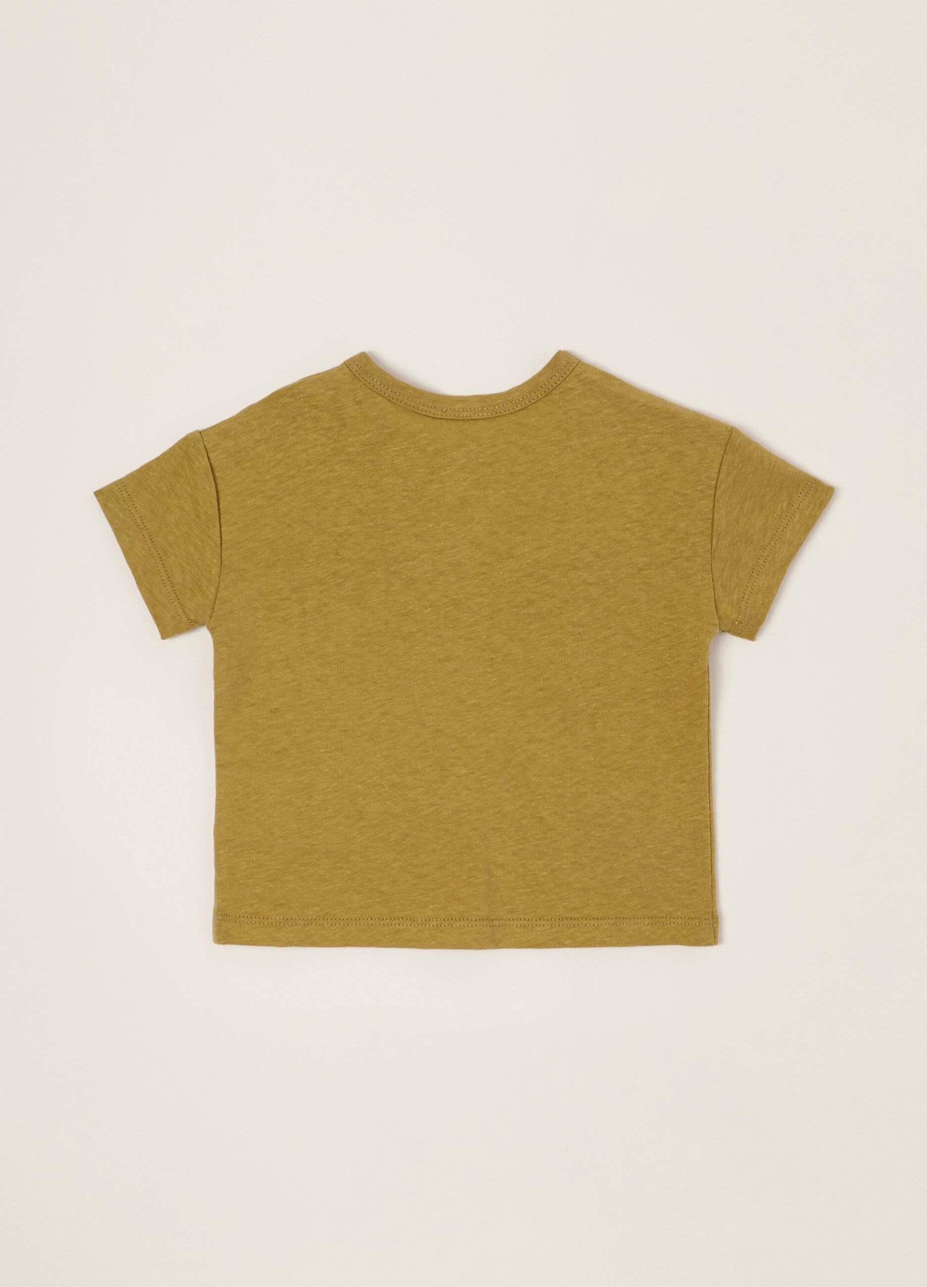 T-shirt b&eacute;b&eacute; vert en m&eacute;lange lin et coton, coupe regular