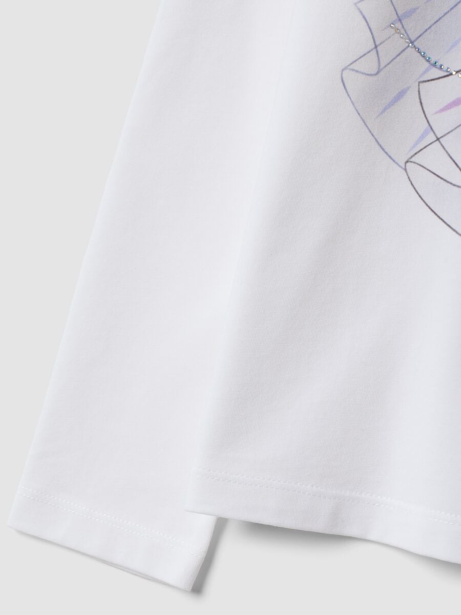 White stretch cotton T-shirt with ruffle neck and Frozen print for girls_3