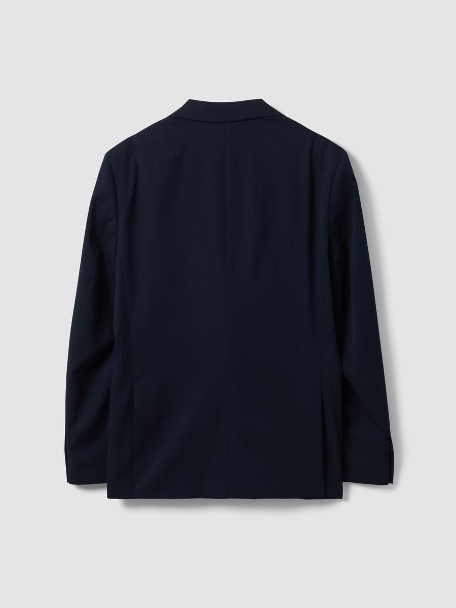 Blazer azul em viscose el&aacute;stica com lapelas cl&aacute;ssicas_1