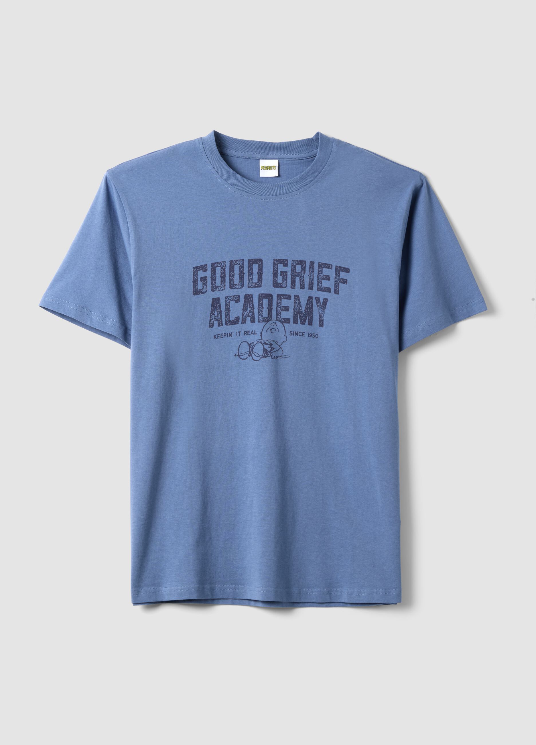 Blaues T-Shirt aus reiner Baumwolle mit Peanuts-Print, Relaxed Fit