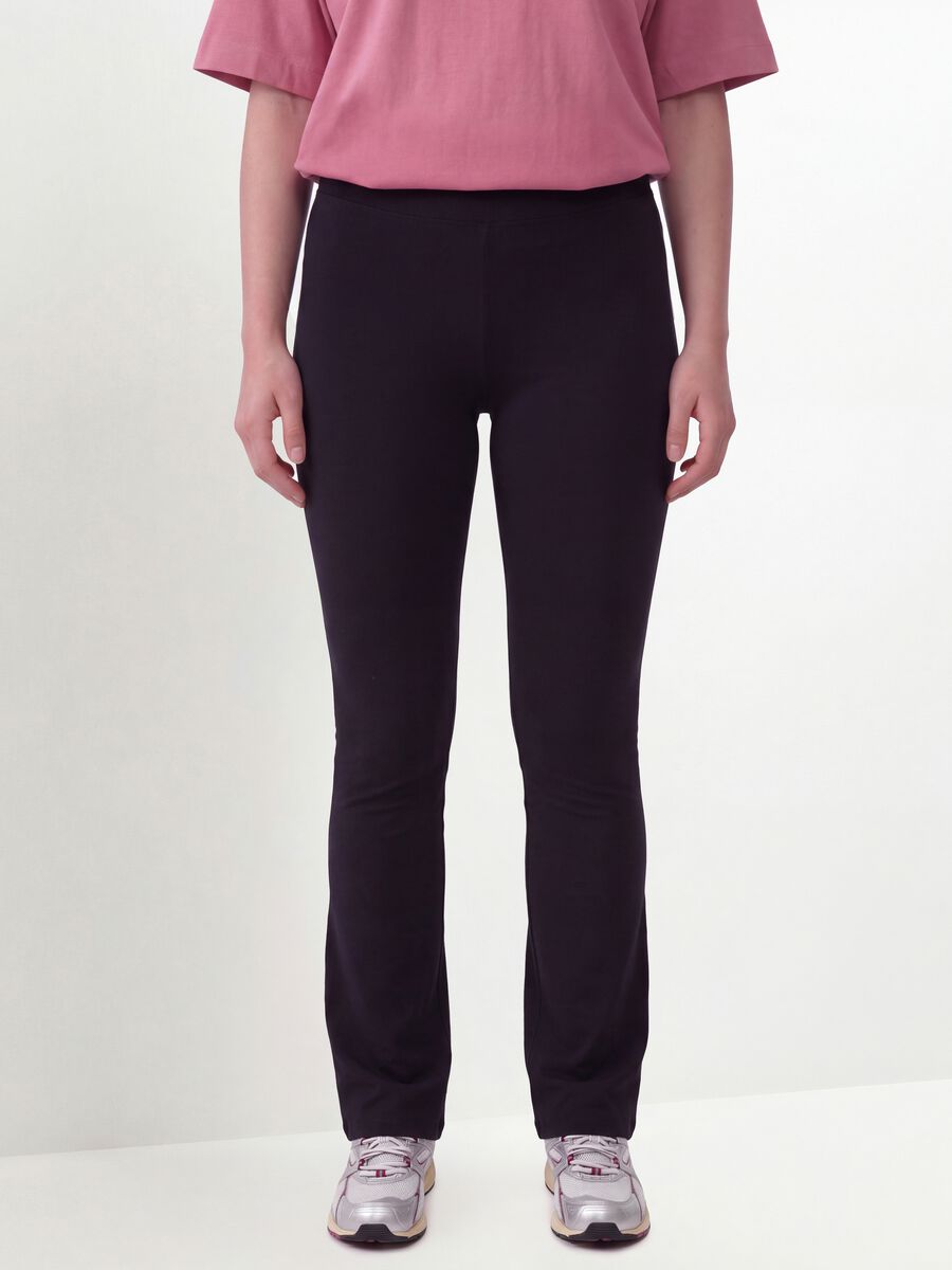 Black flared leggings in stretch cotton_1