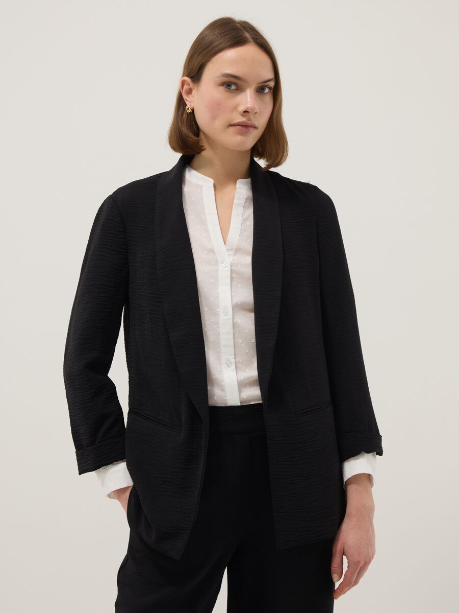 Black buttonless blazer, regular fit_0