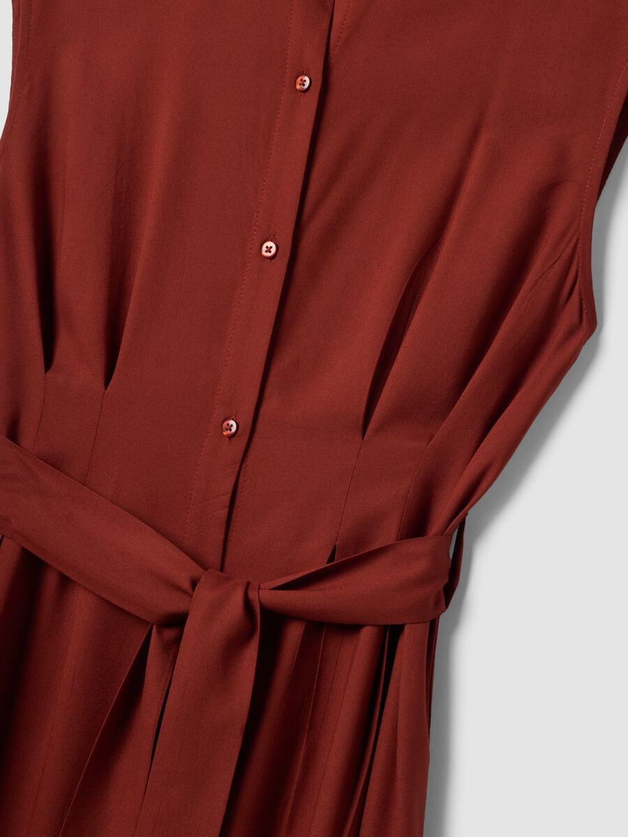 Red midi dress in pure viscose with tie belt, regular fit_6