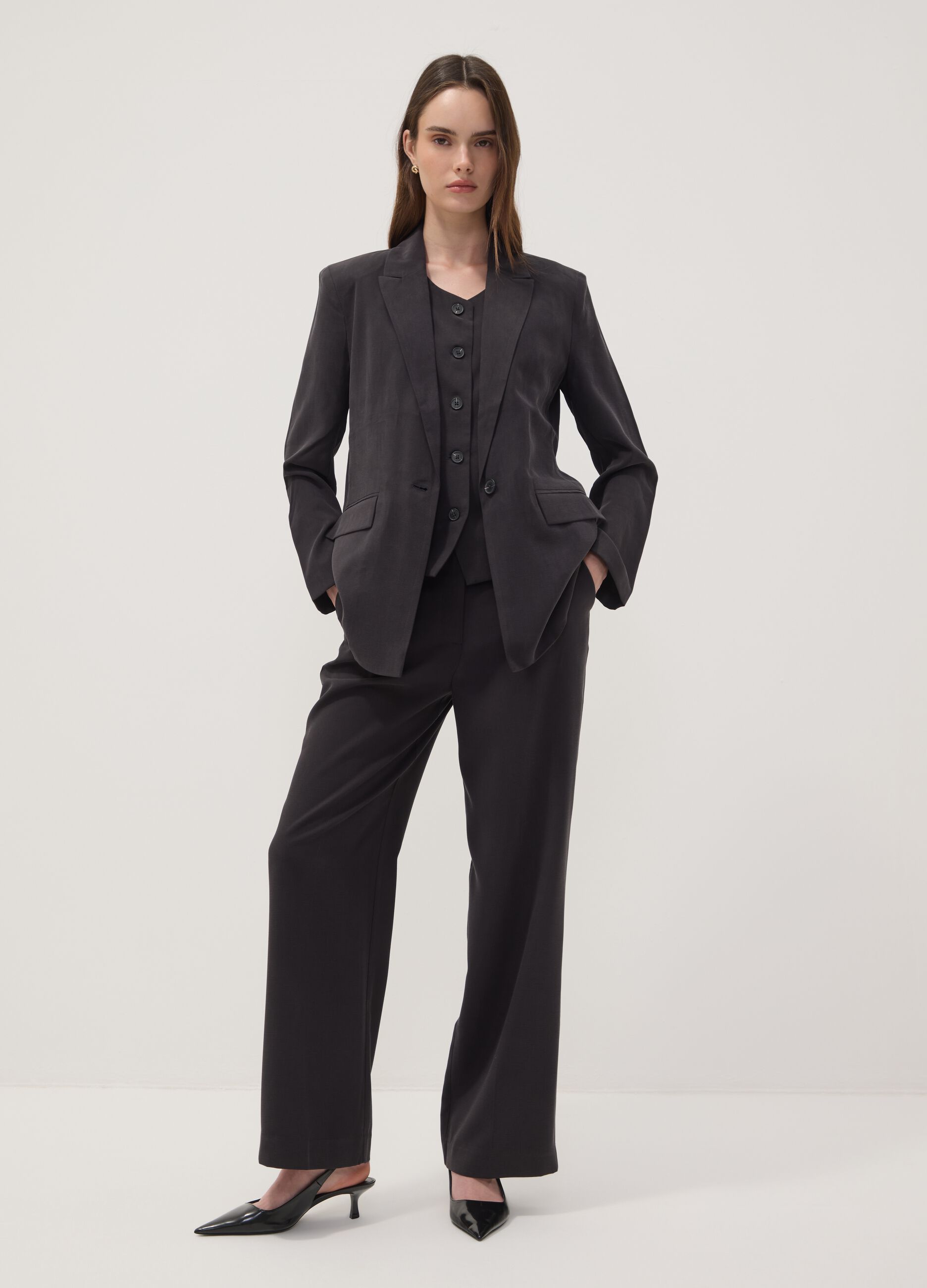 Black regular-fit viscose-blend blazer