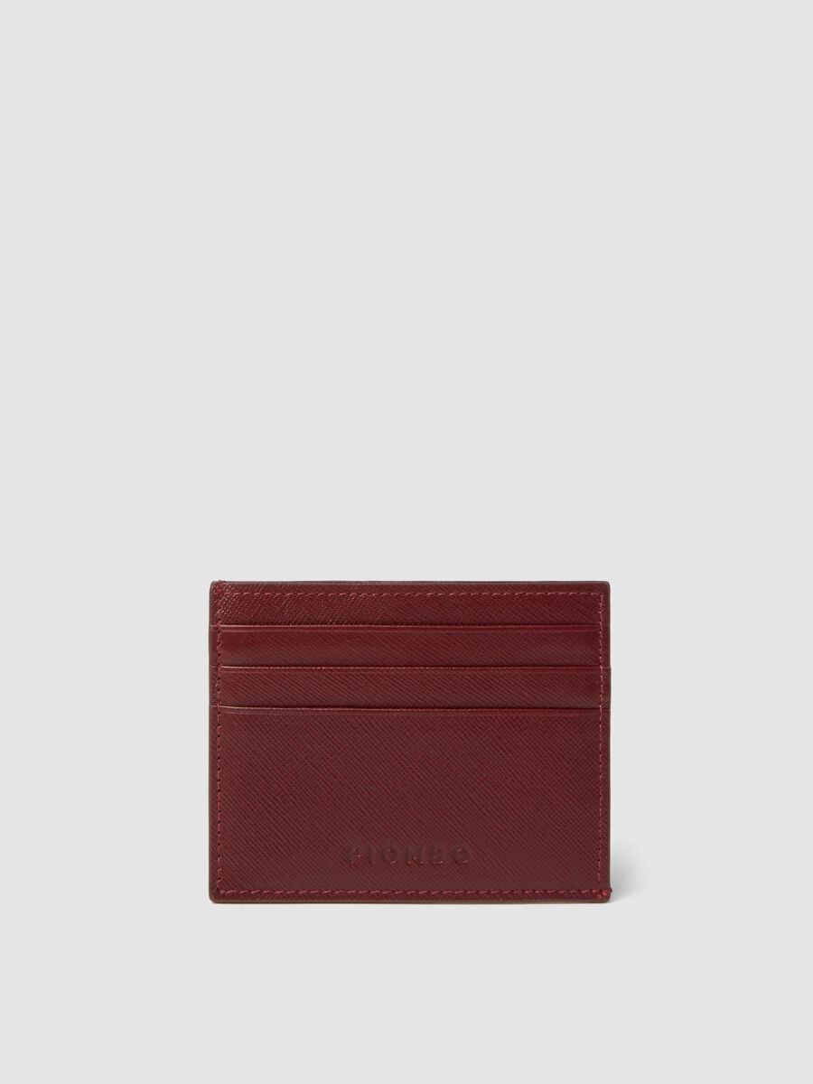 Red genuine leather card holder_0