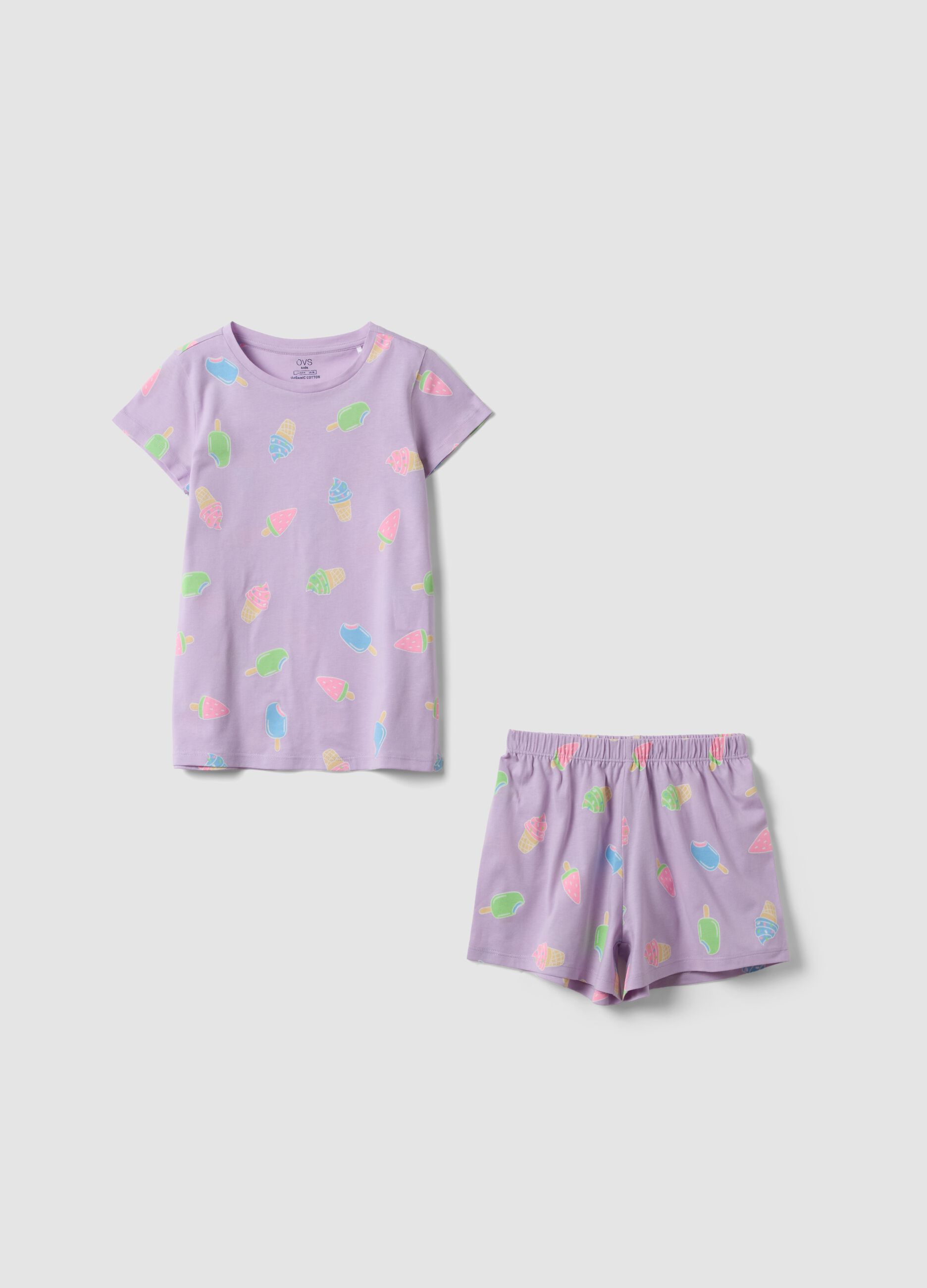 Purple organic cotton pyjamas with all-over print