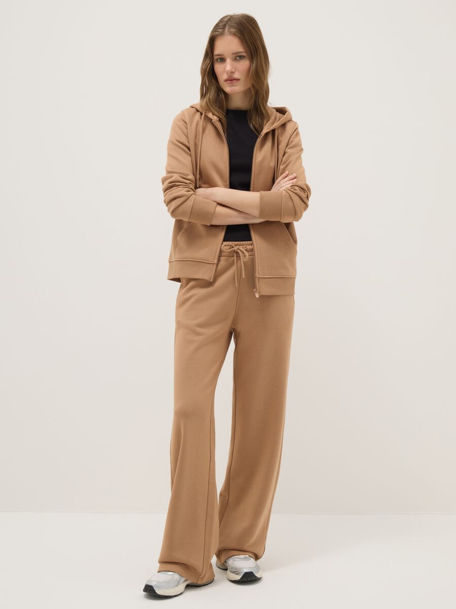 Brown cotton blend hoodie regular fit with zip_1