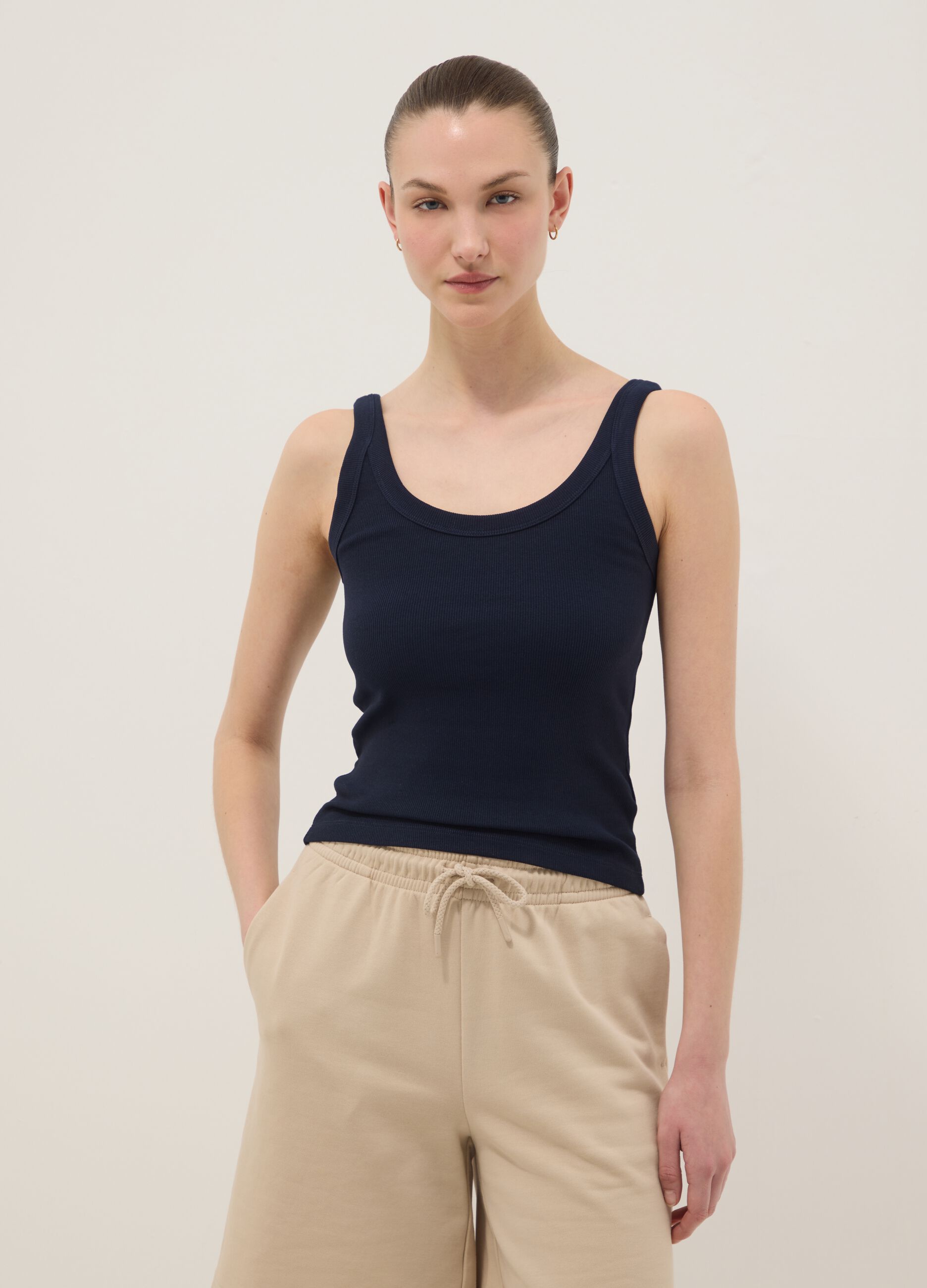 Blue fitted stretch-cotton vest top