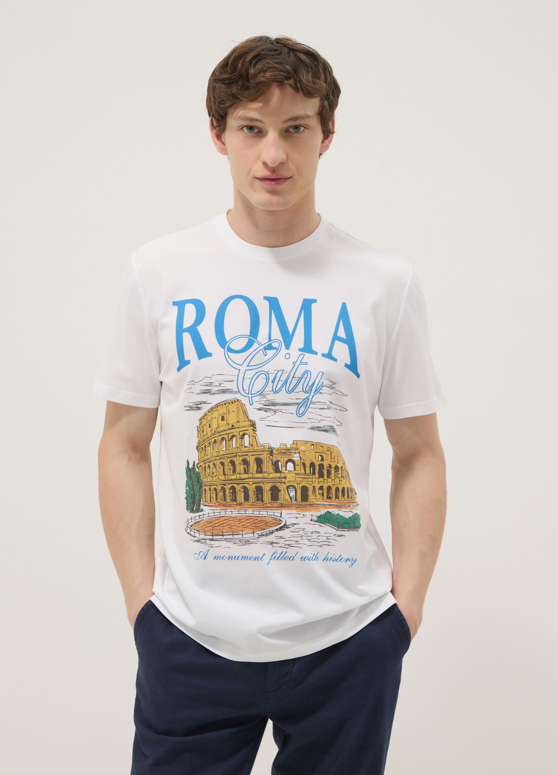 Wei&szlig;es T-Shirt aus reiner Baumwolle mit Print, Regular Fit