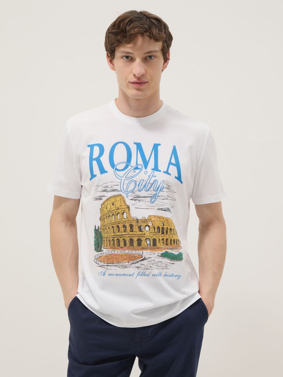 Wei&szlig;es T-Shirt aus reiner Baumwolle mit Print, Regular Fit_0