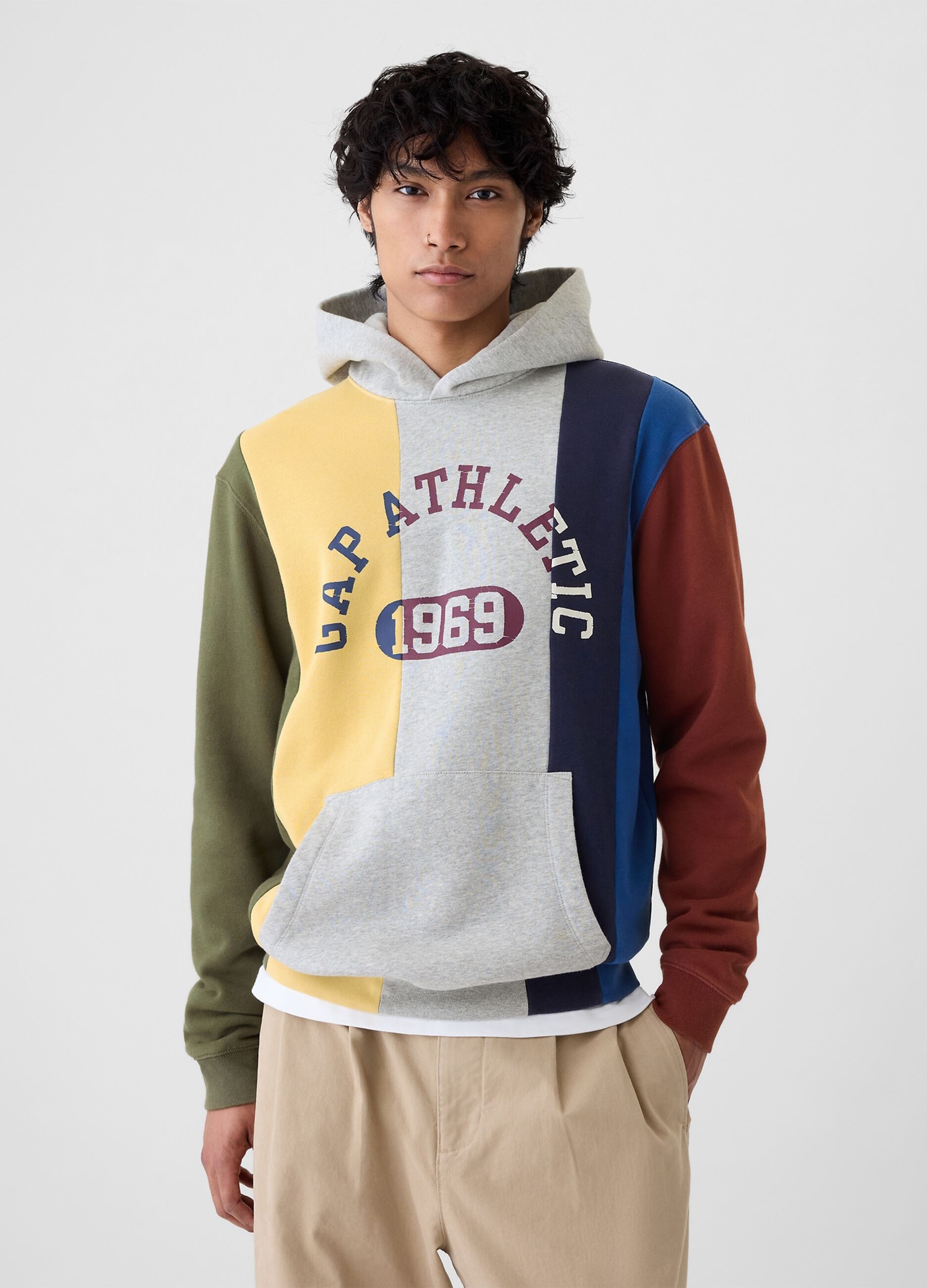 Striped sweatshirt with hood and logo print