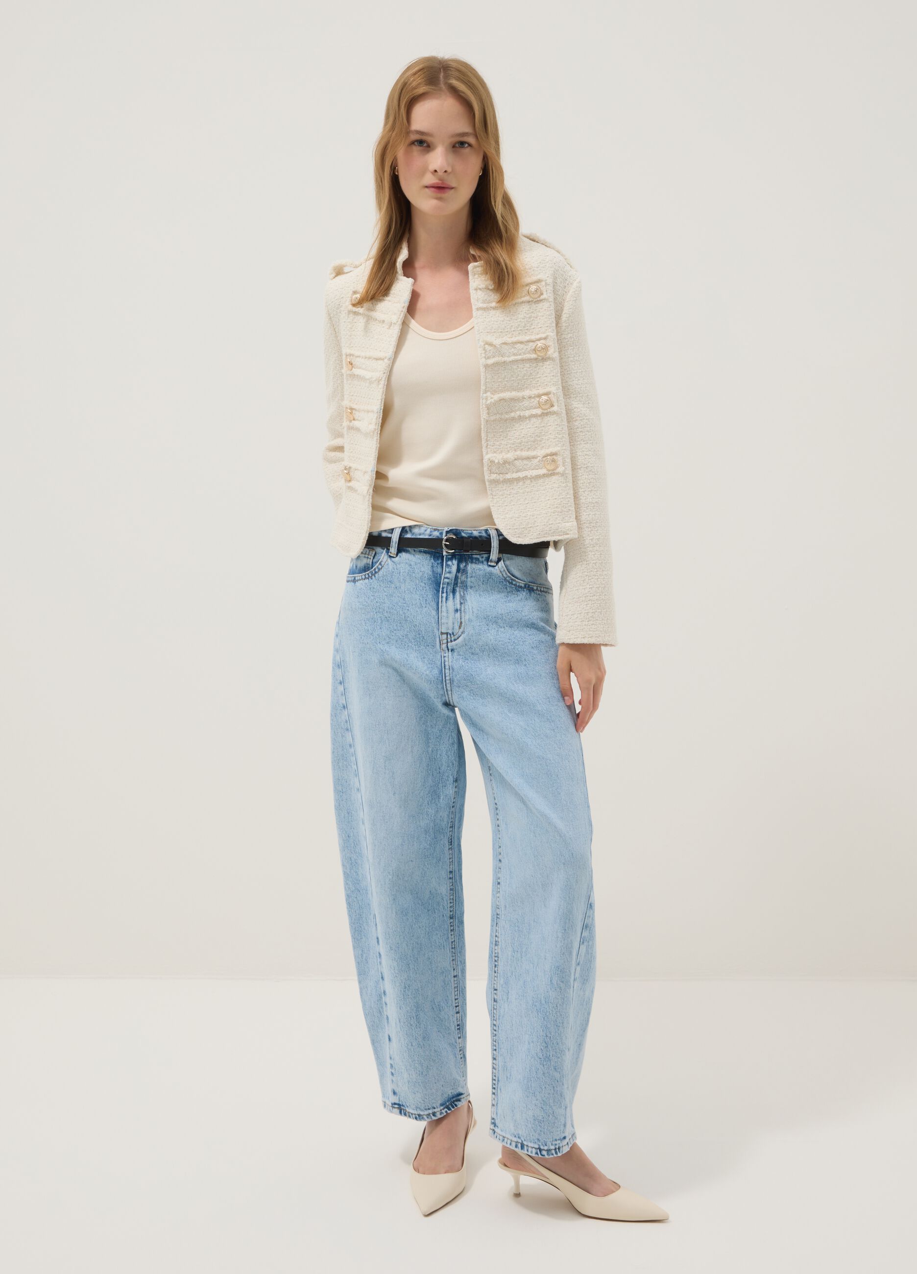 Beige cotton and viscose blend jacket