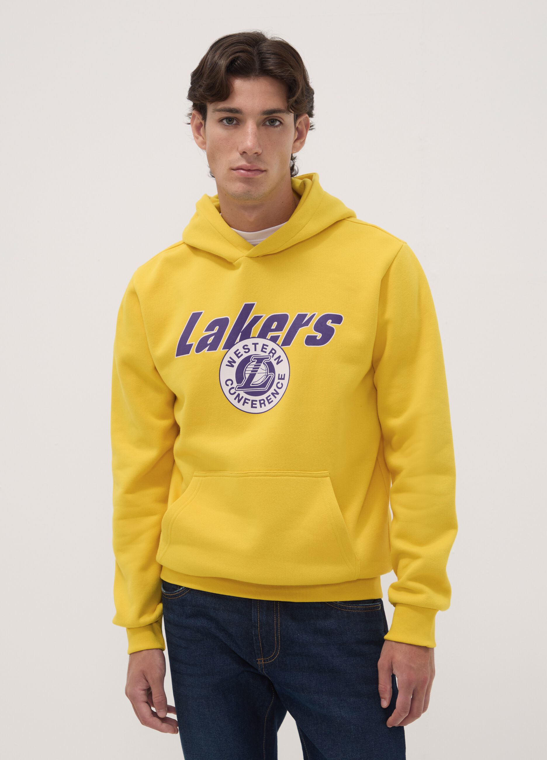 Sweatshirt amarela com capuz em mistura de algod&atilde;o com estampado Lakers