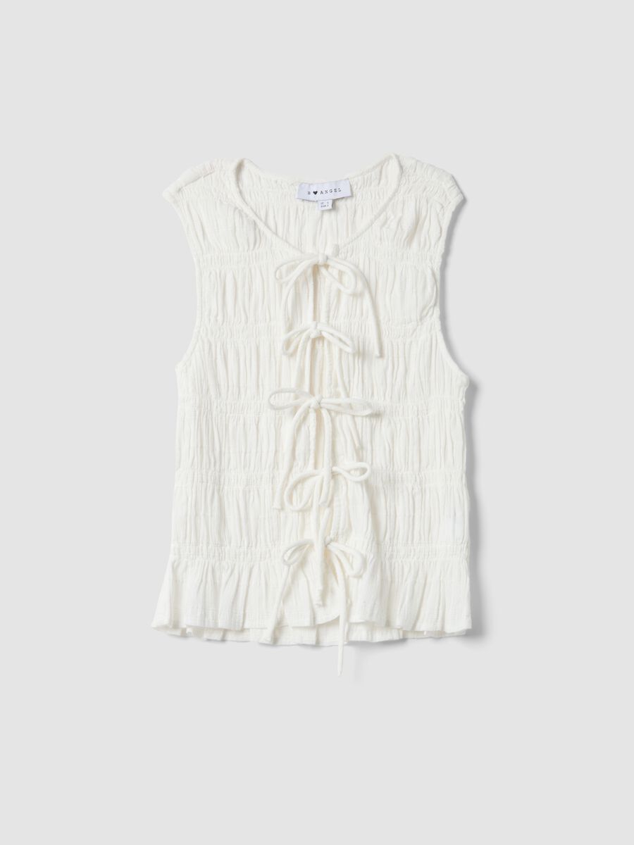 White pure cotton blouse regular fit with bow closure_4