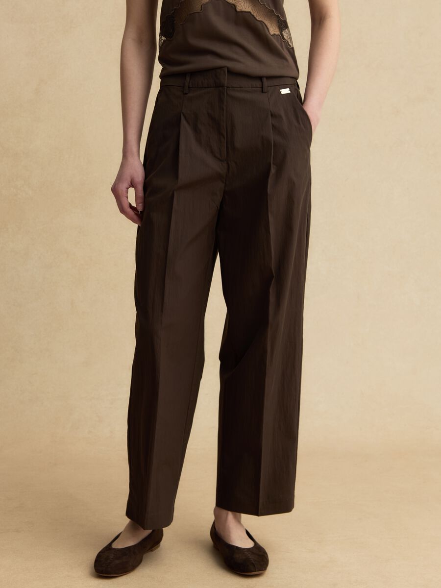 Braune Straight Fit Baumwollmix-Hose_1