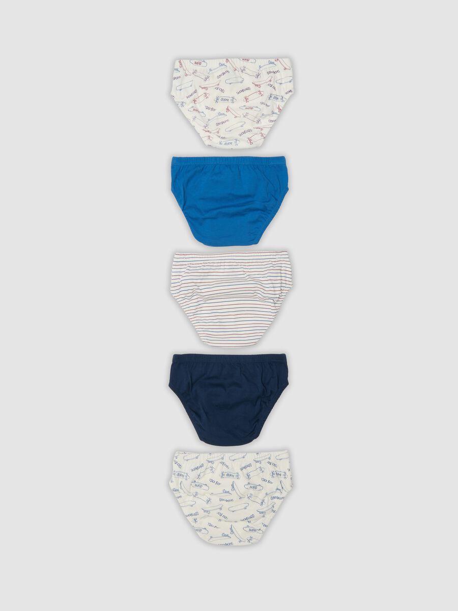 Pack of five multicoloured briefs in pure organic cotton with skate print_1