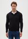 Black long-sleeve polo in cotton and silk blend regular fit_0