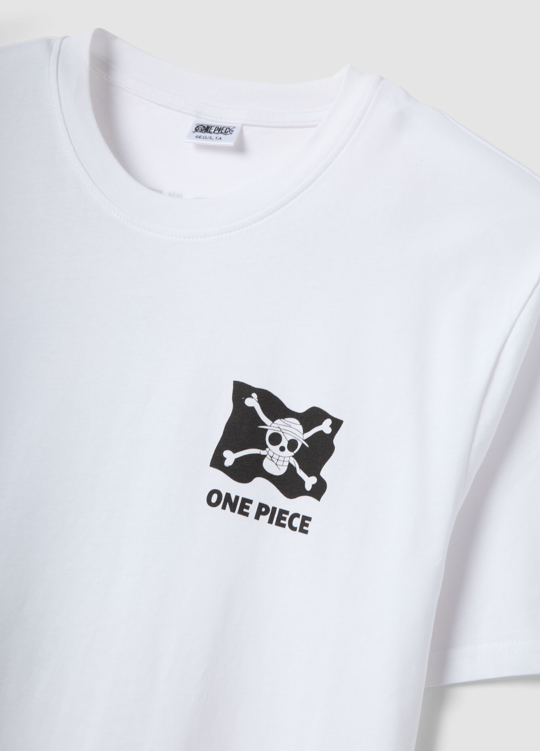 Wei&szlig;es T-Shirt mit One Piece-Print aus reiner Baumwolle, Relaxed Fit