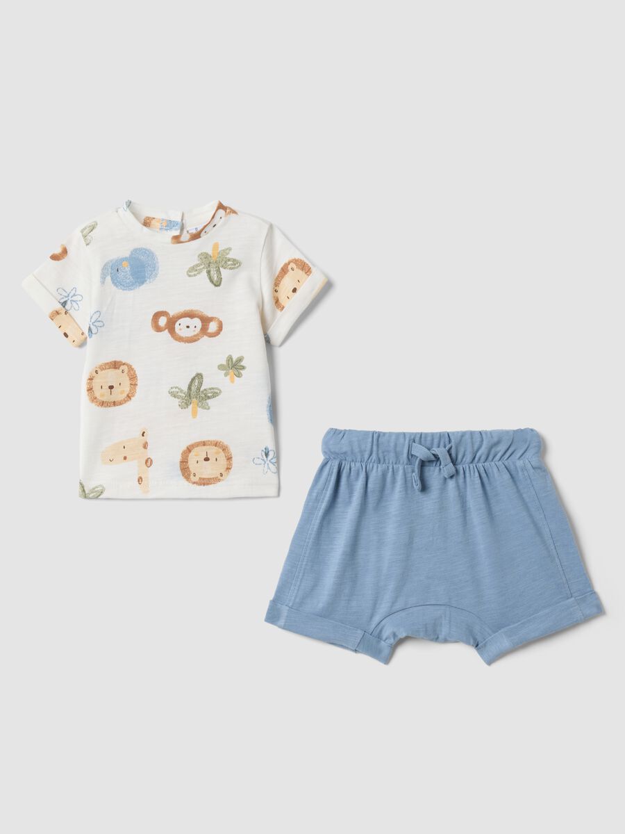 Multicolour pure cotton set with printed T-shirt and shorts for baby_0