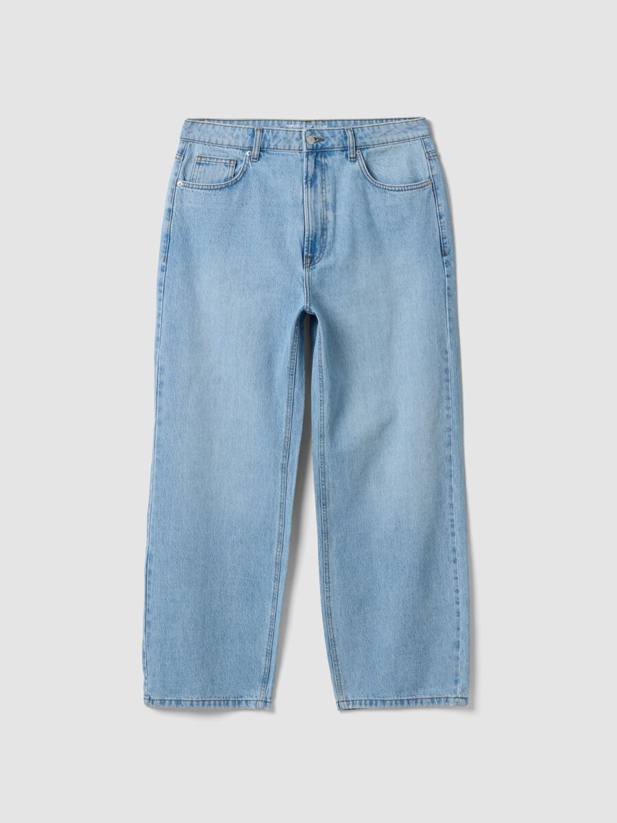 Light blue wide-leg jeans in pure cotton_0