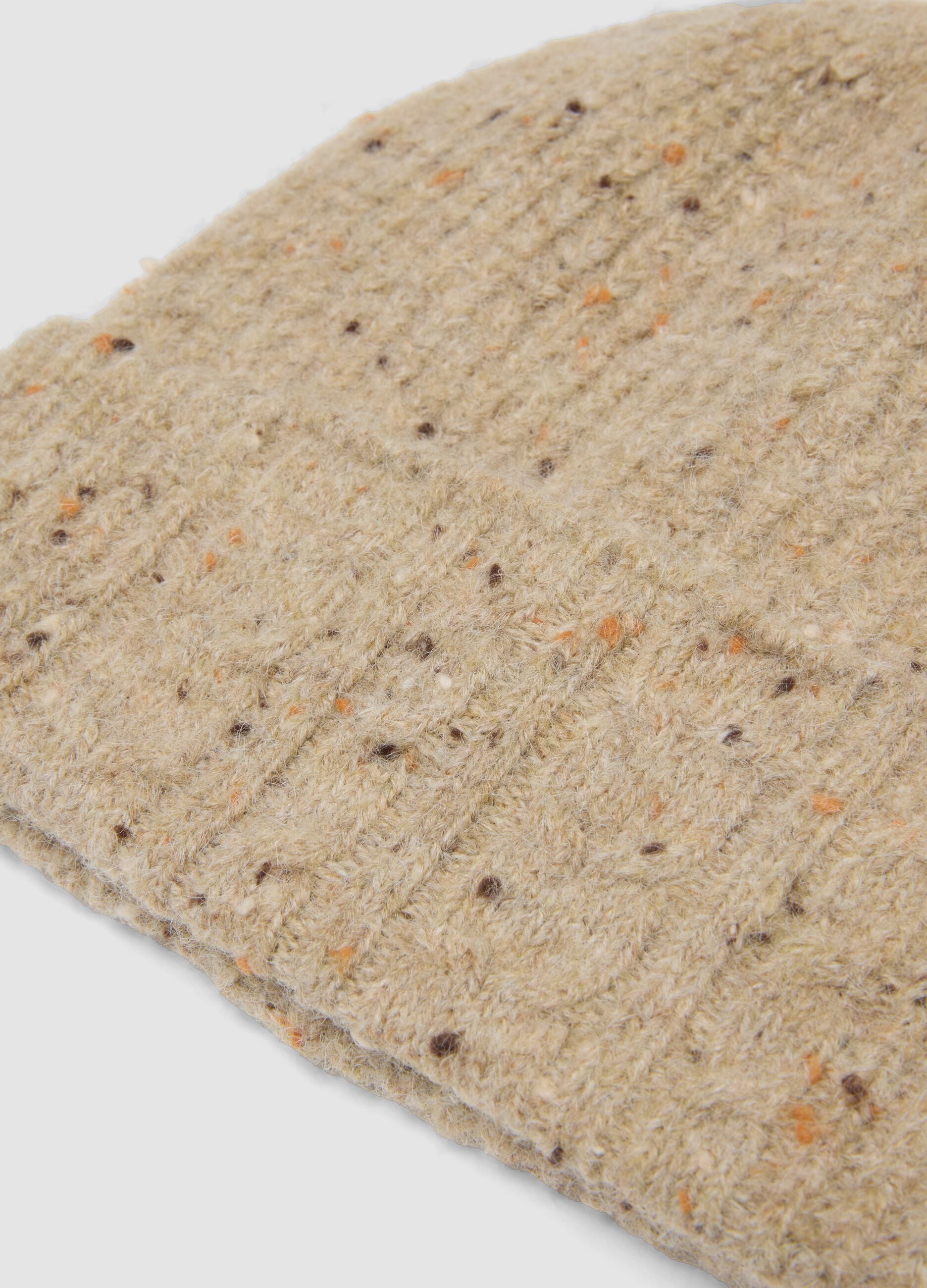 Beige melange ribbed stretch wool beanie
