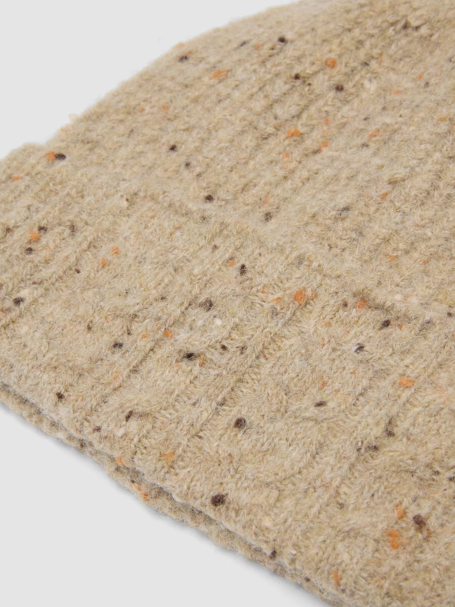 Beige melange ribbed stretch wool beanie_2