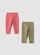2-pack of multicolour stretch cotton joggers for baby girl_0