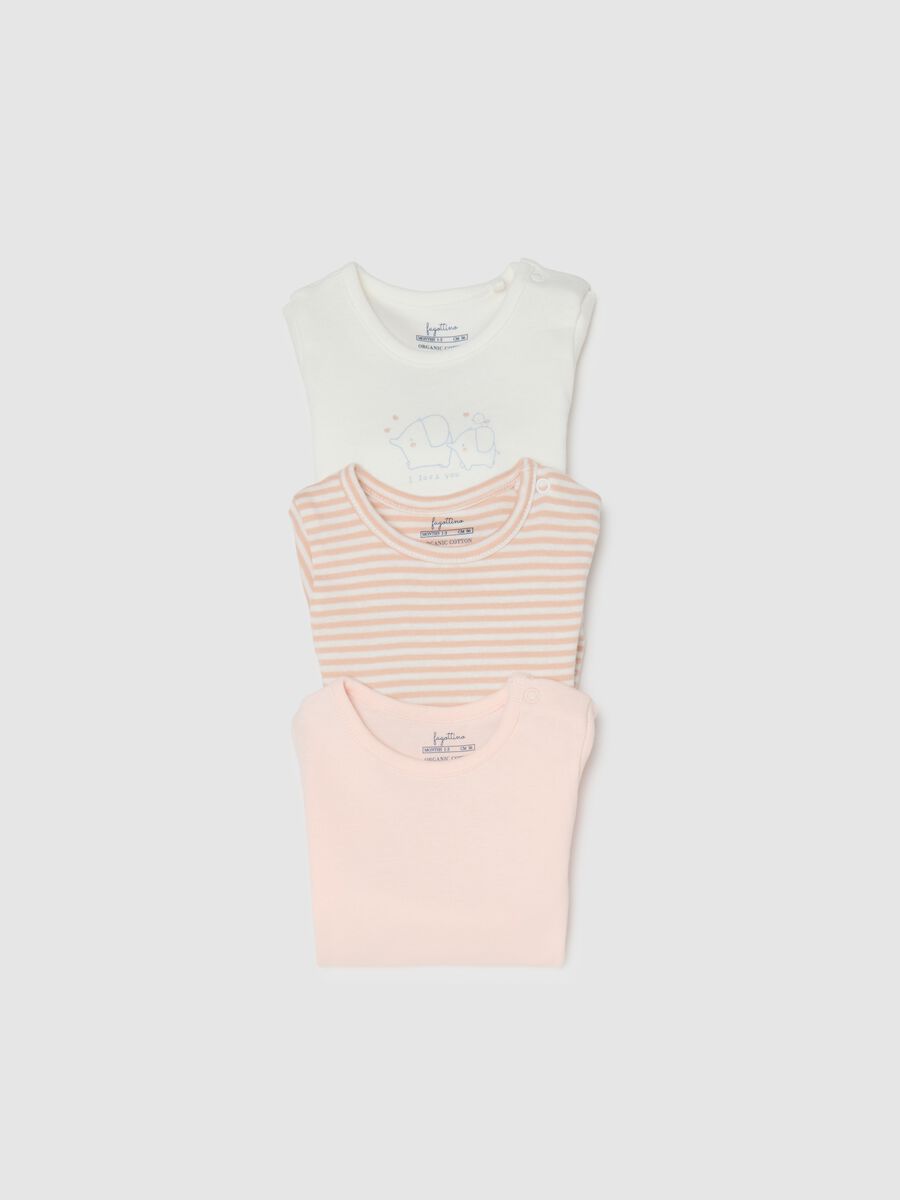 Tripack pure cotton multicolour baby bodysuits with button closure_3