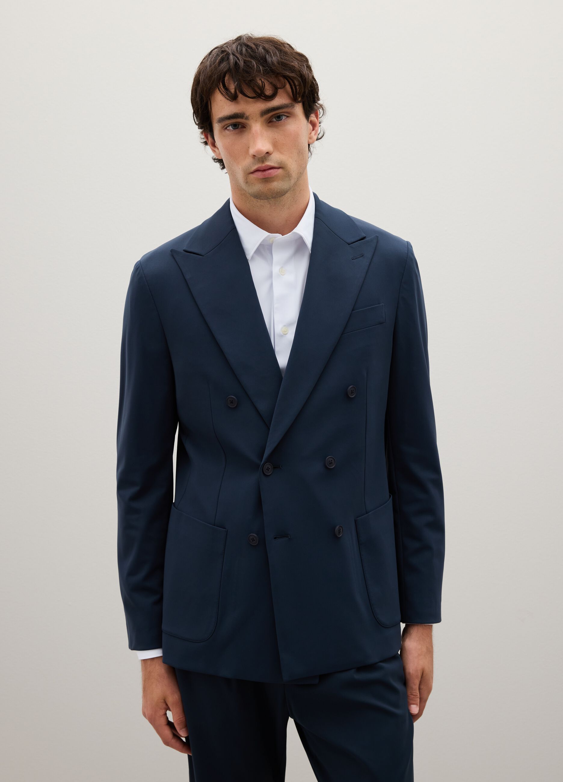 Blue Stretch Fabric Slim Fit Blazer