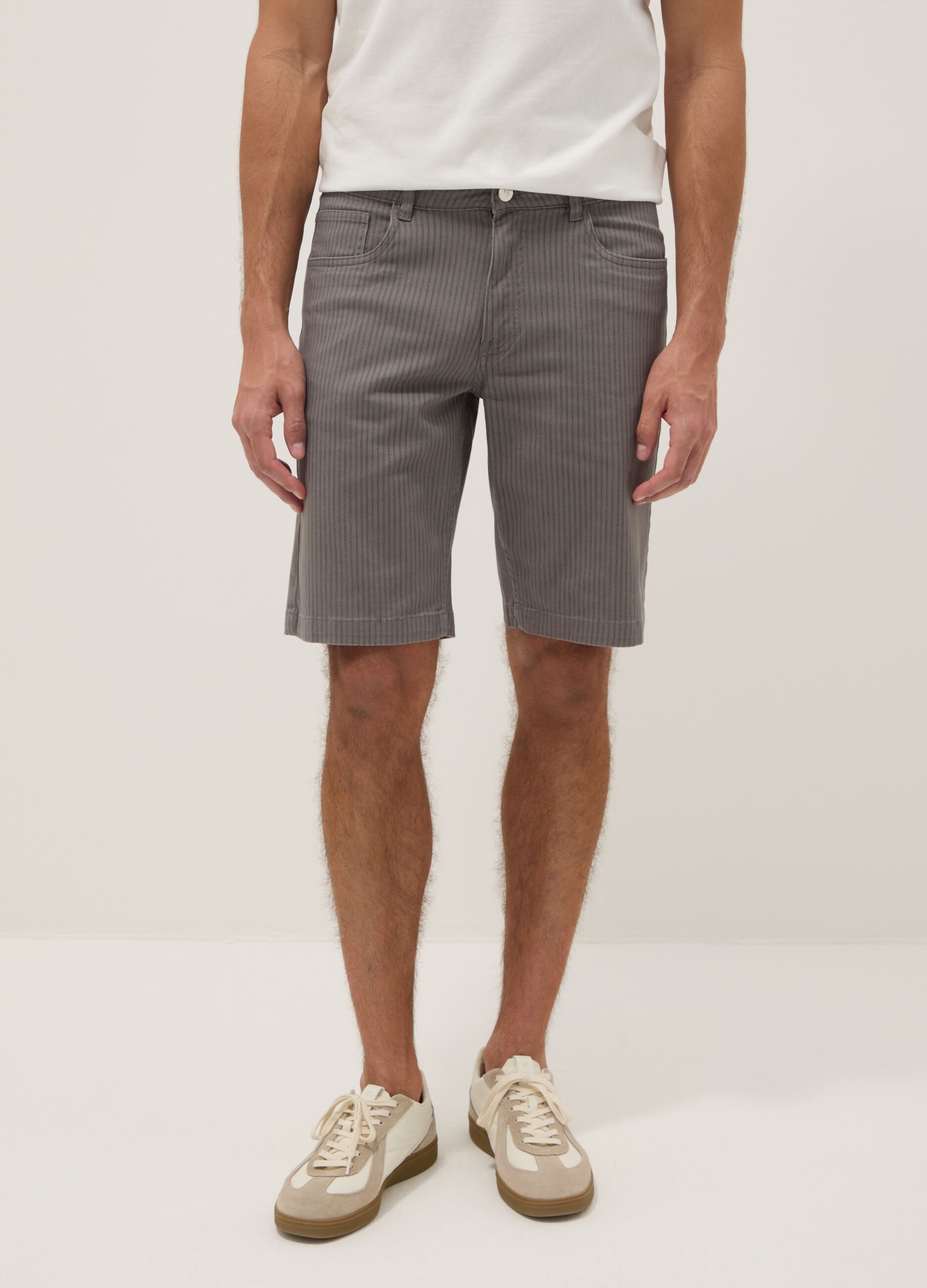 Grey striped stretch cotton Bermuda shorts