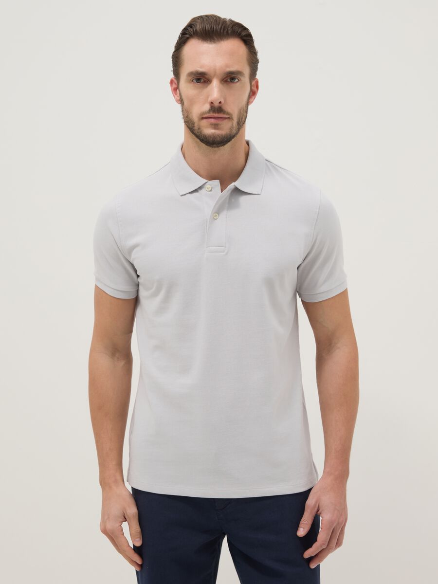 Grey cotton short-sleeved polo regular fit_4