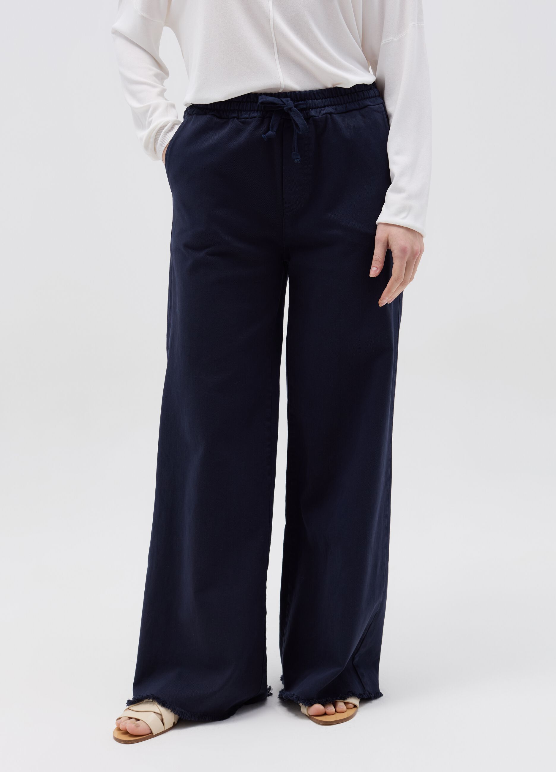 Fleece palazzo trousers with raw edging
