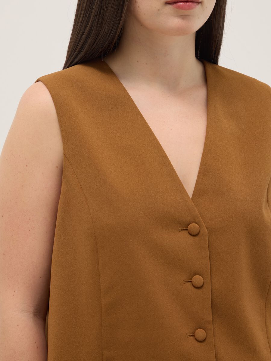 Brown regular fit waistcoat with buttons_3