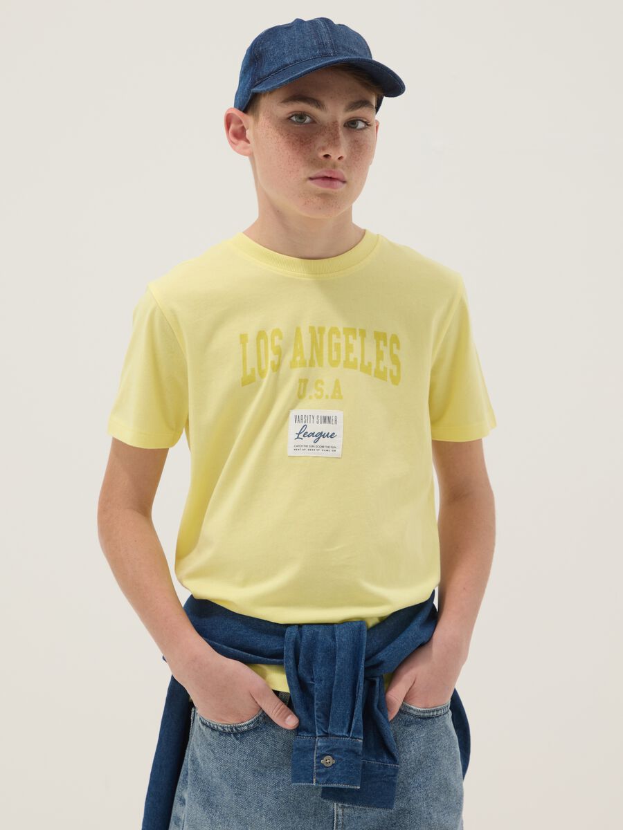 Yellow pure cotton boys' regular fit t-shirt with print_0