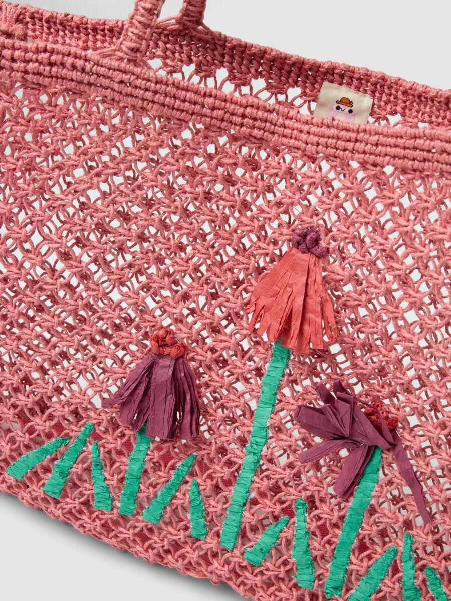 Multicolour open-weave mesh jute-blend beach bag_1