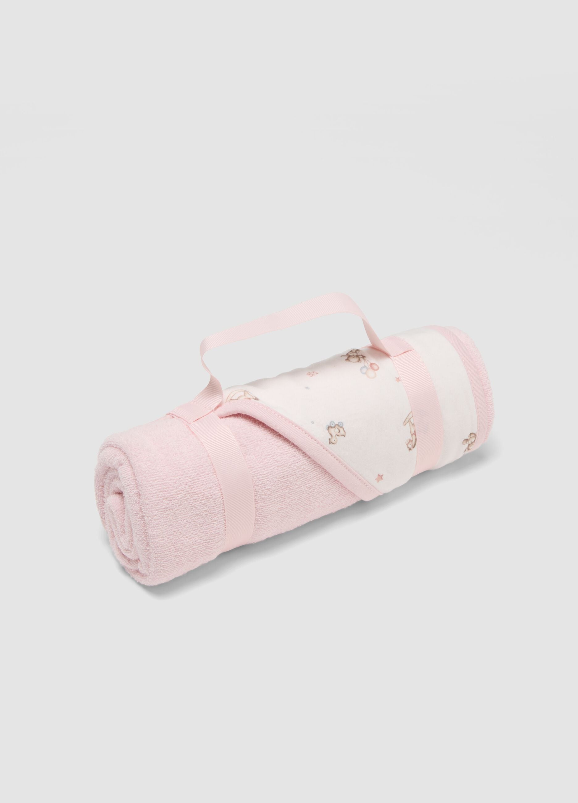 Pink hooded organic cotton-blend baby girl bathrobe